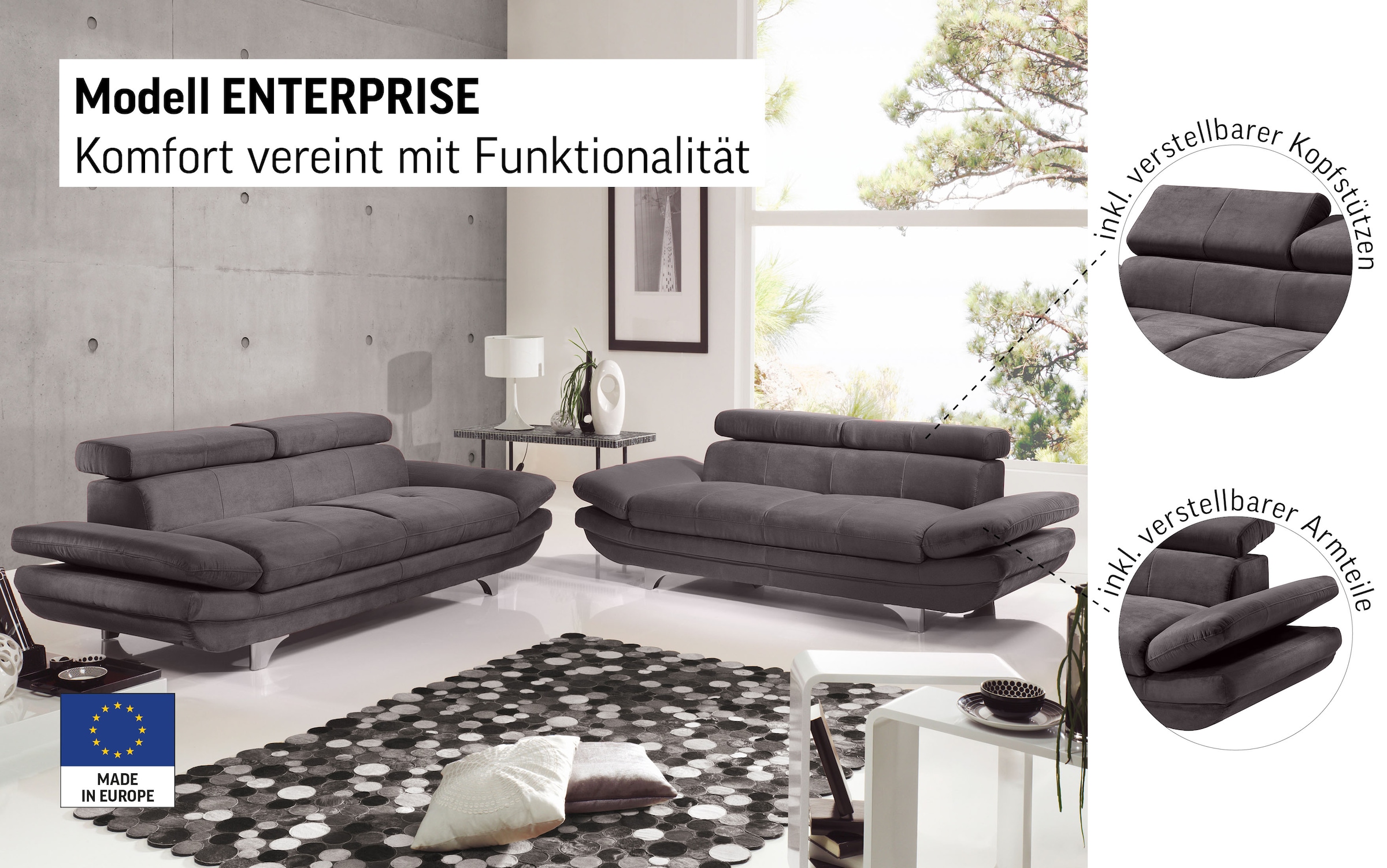 COTTA 3-Sitzer »Enterprise«, Big-Sofa, mit Armteilverstellung & Kopfteilverstellung