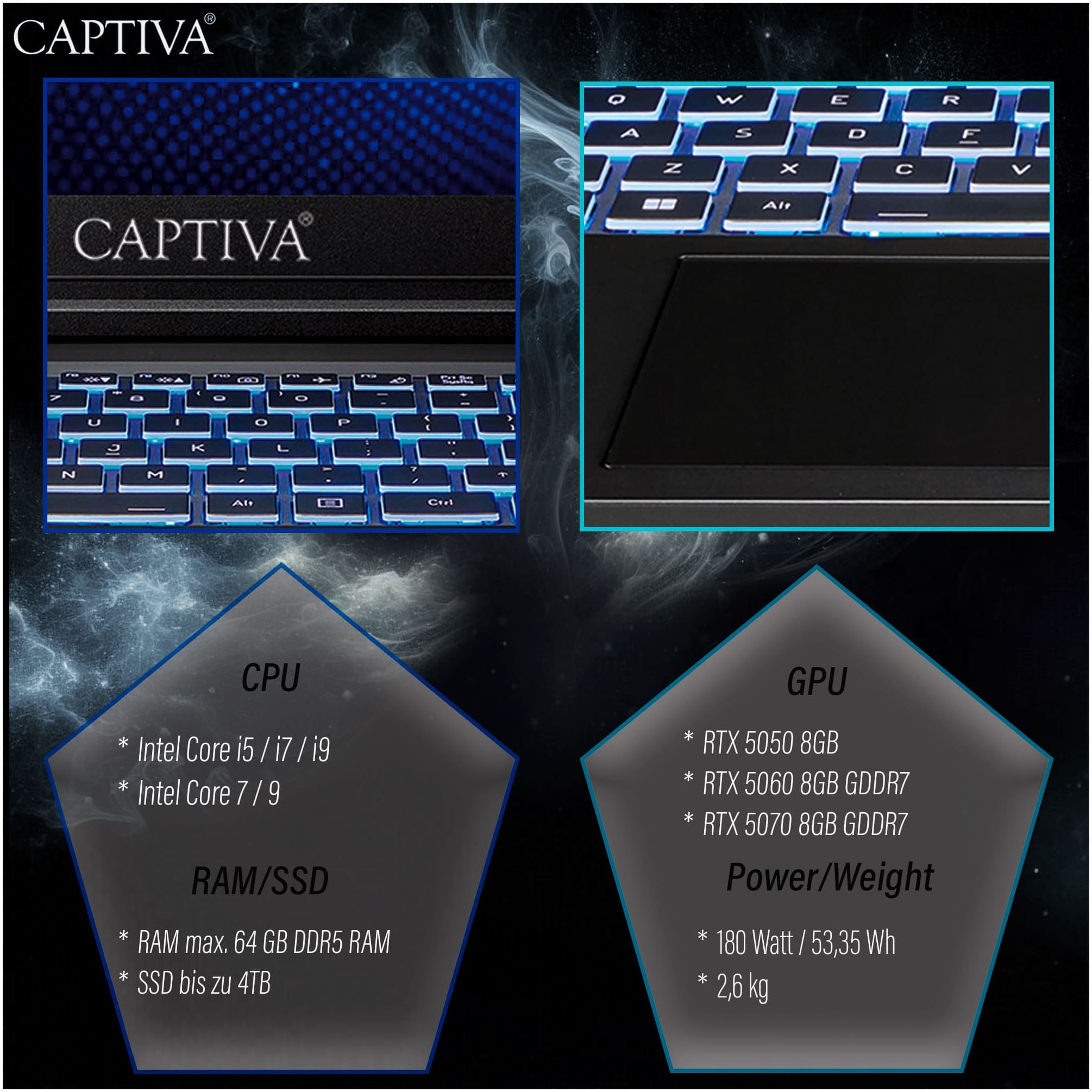 CAPTIVA Gaming-Notebook »Entry Gaming I10-1119GE« 43,9 cm / 17,3 ″ Intel Core i7 GeForce RTX 5060 1.000 GB SSD