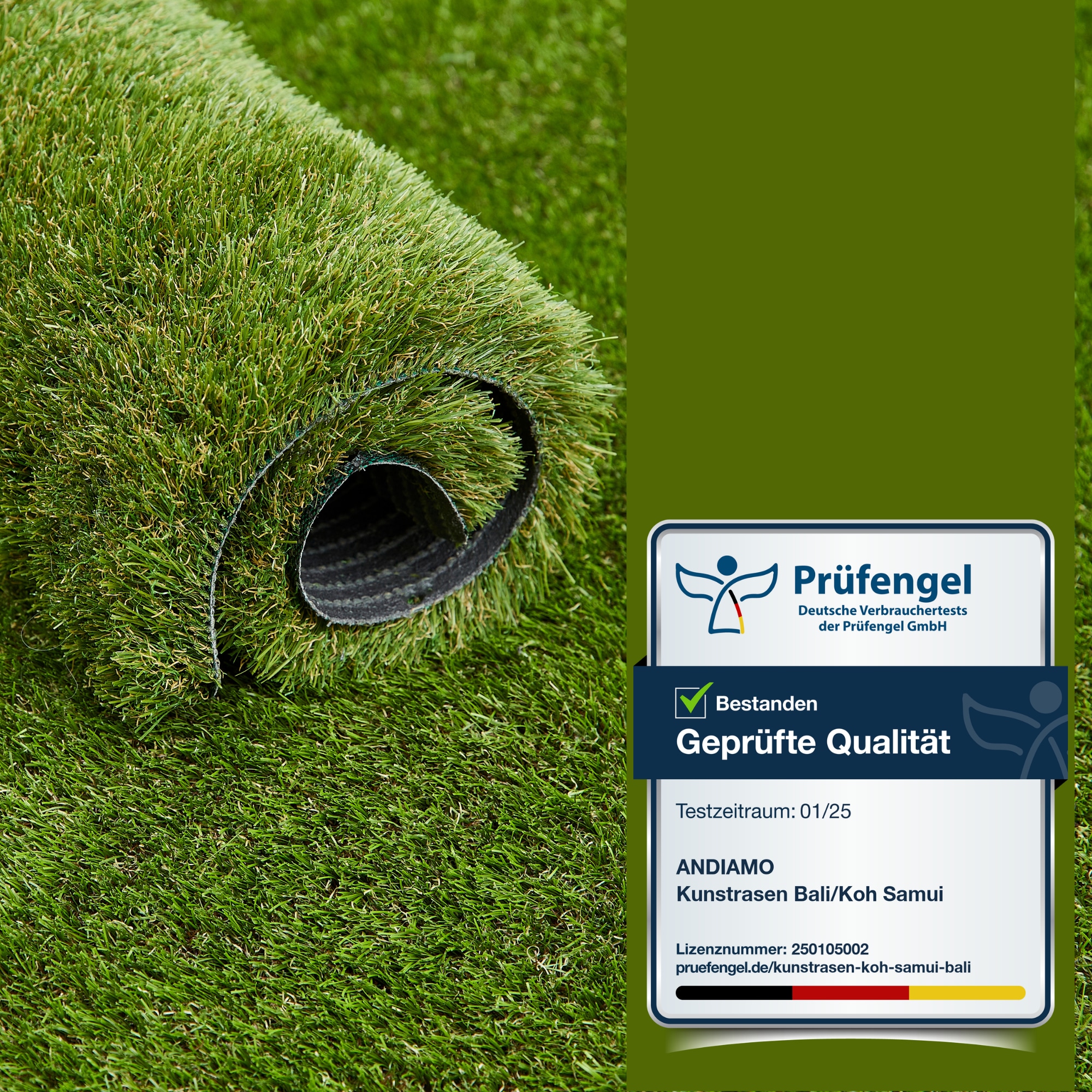 Andiamo Kunstrasen »Rasenteppich Bali, Gesamthöhe 31 mm, Made in Belgium« rechteckig realistische Optik, mit Drainagefunktion, für Balkon & Terrasse