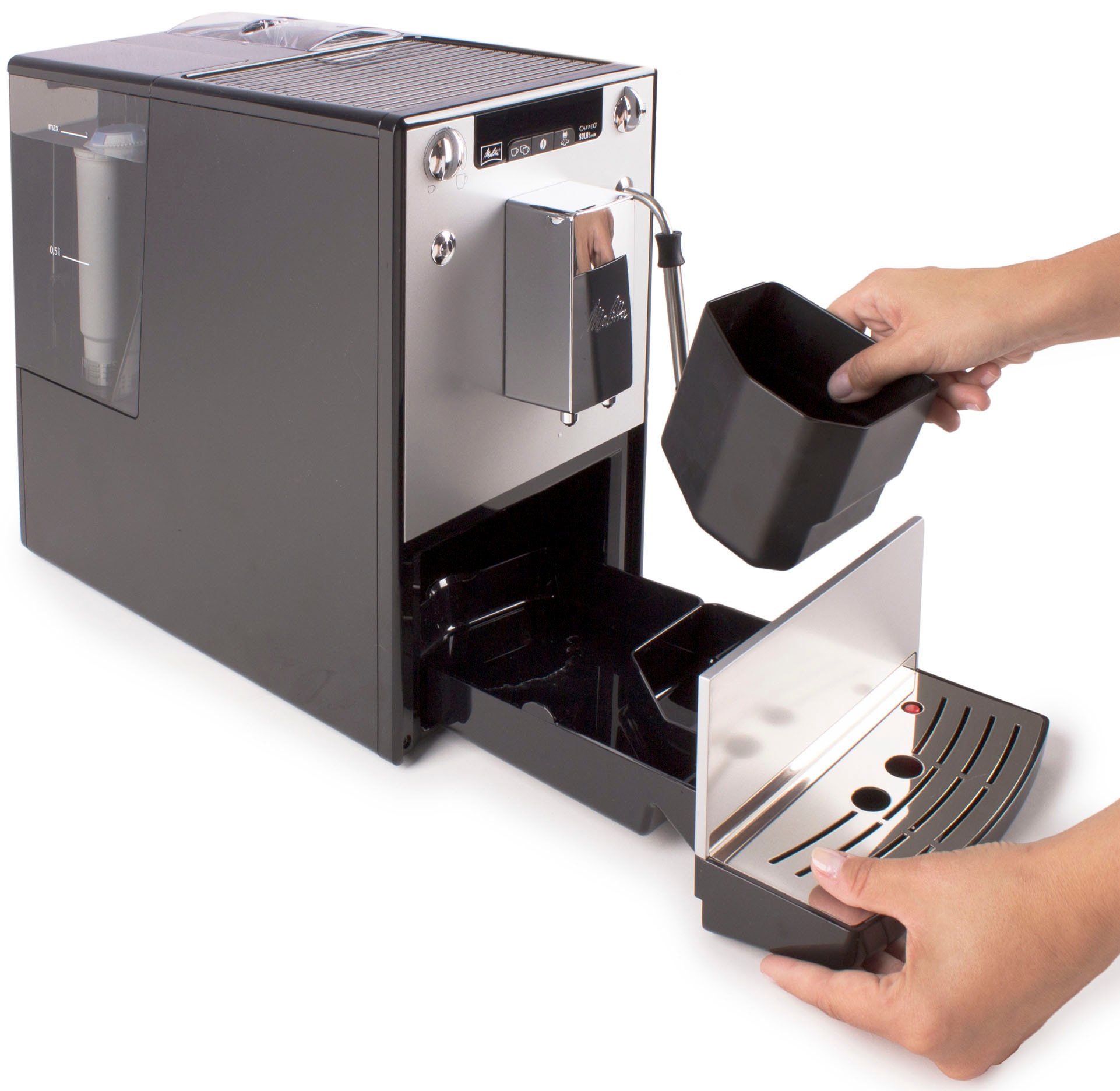 Melitta Kaffeevollautomat »Solo® Düse per Jahren Milk 3 E953-202, silber/schwarz«, für & & Garantie One Café Milchschaum Touch, mit XXL Espresso crème
