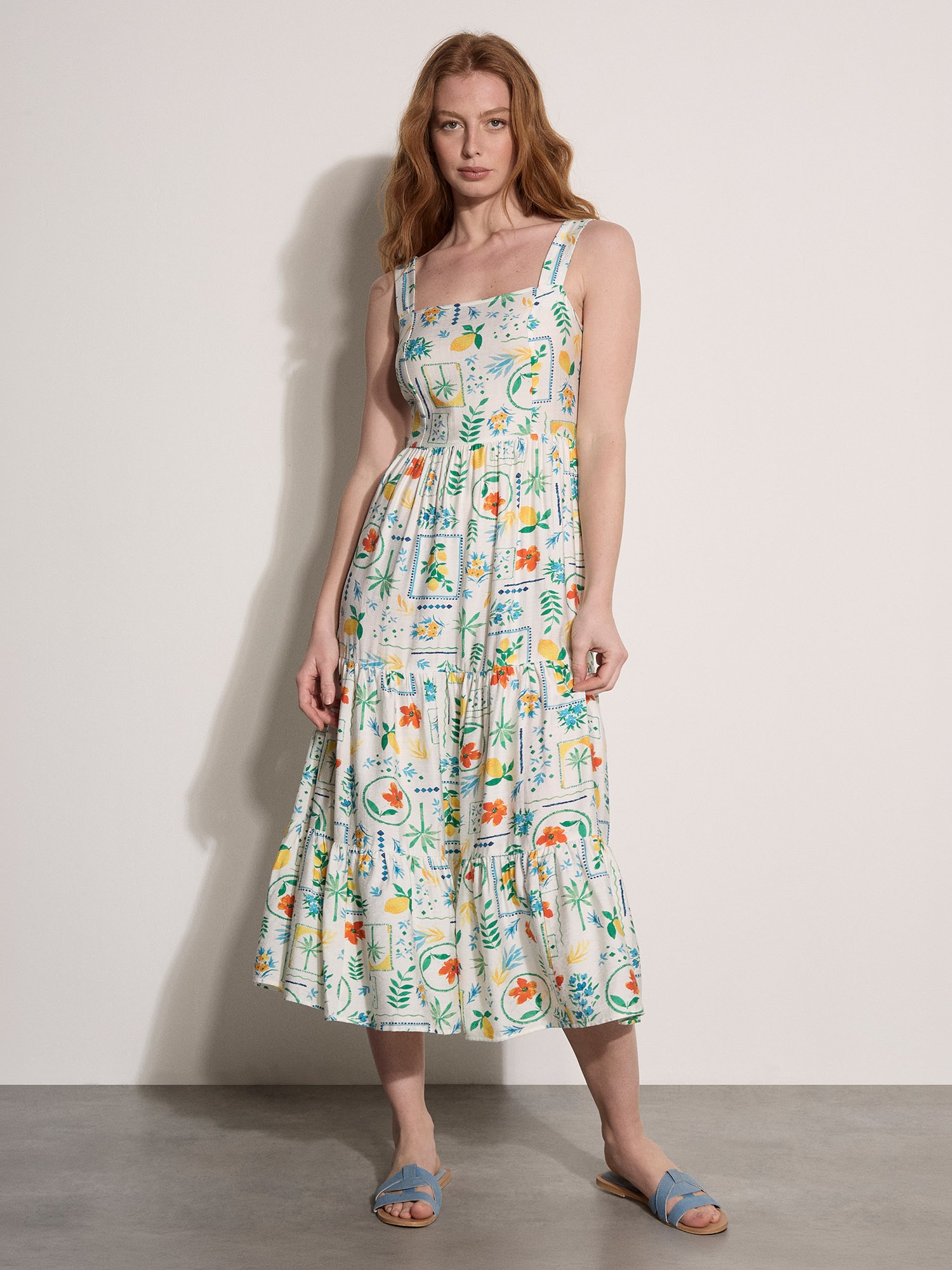 Apricot Midikleid »Midikleid« mit Raffung und Blumenprint
