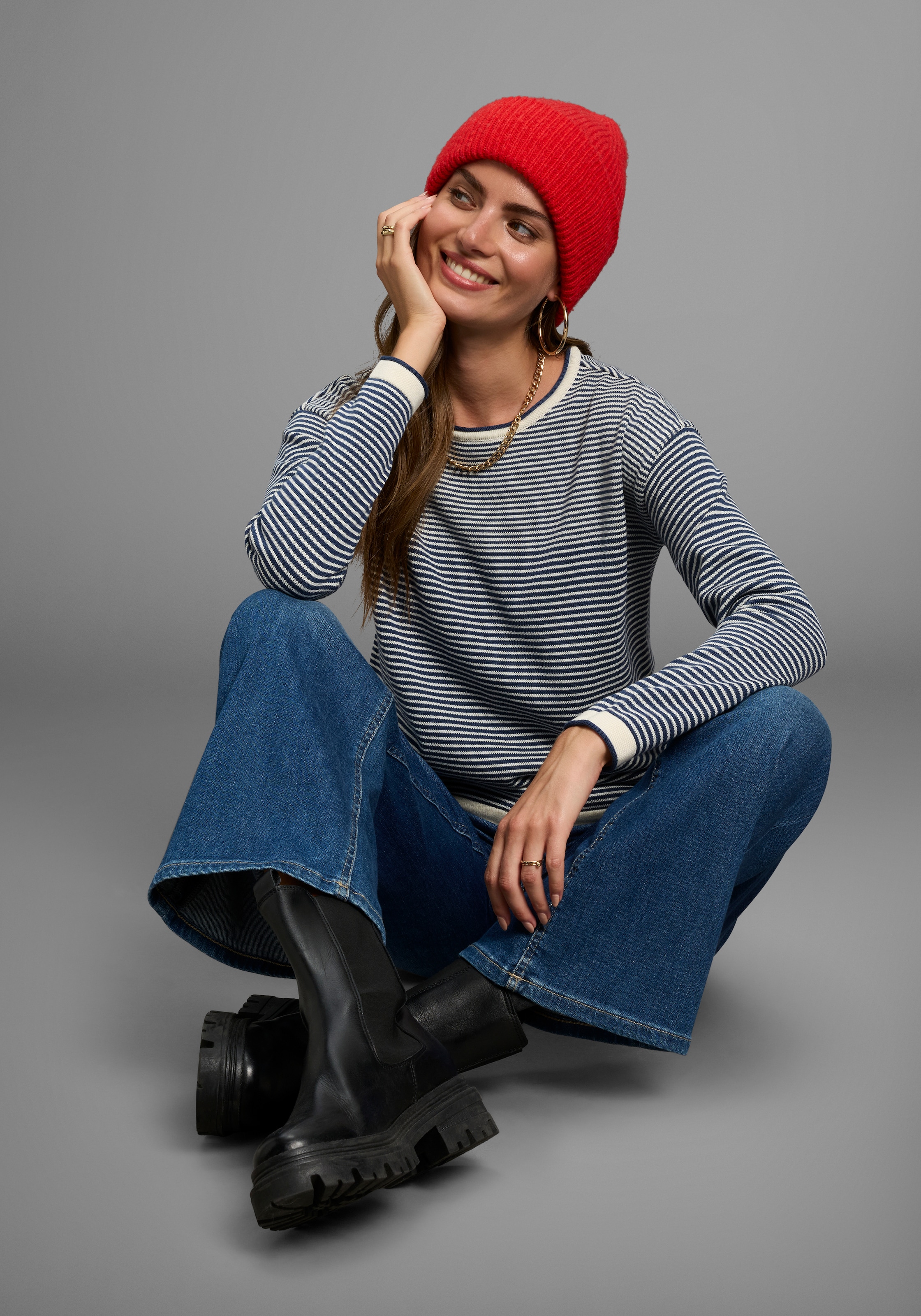 Laura Scott Rundhalspullover, aus Strukturstrick mit Streifen - NEUE KOLLEKTION