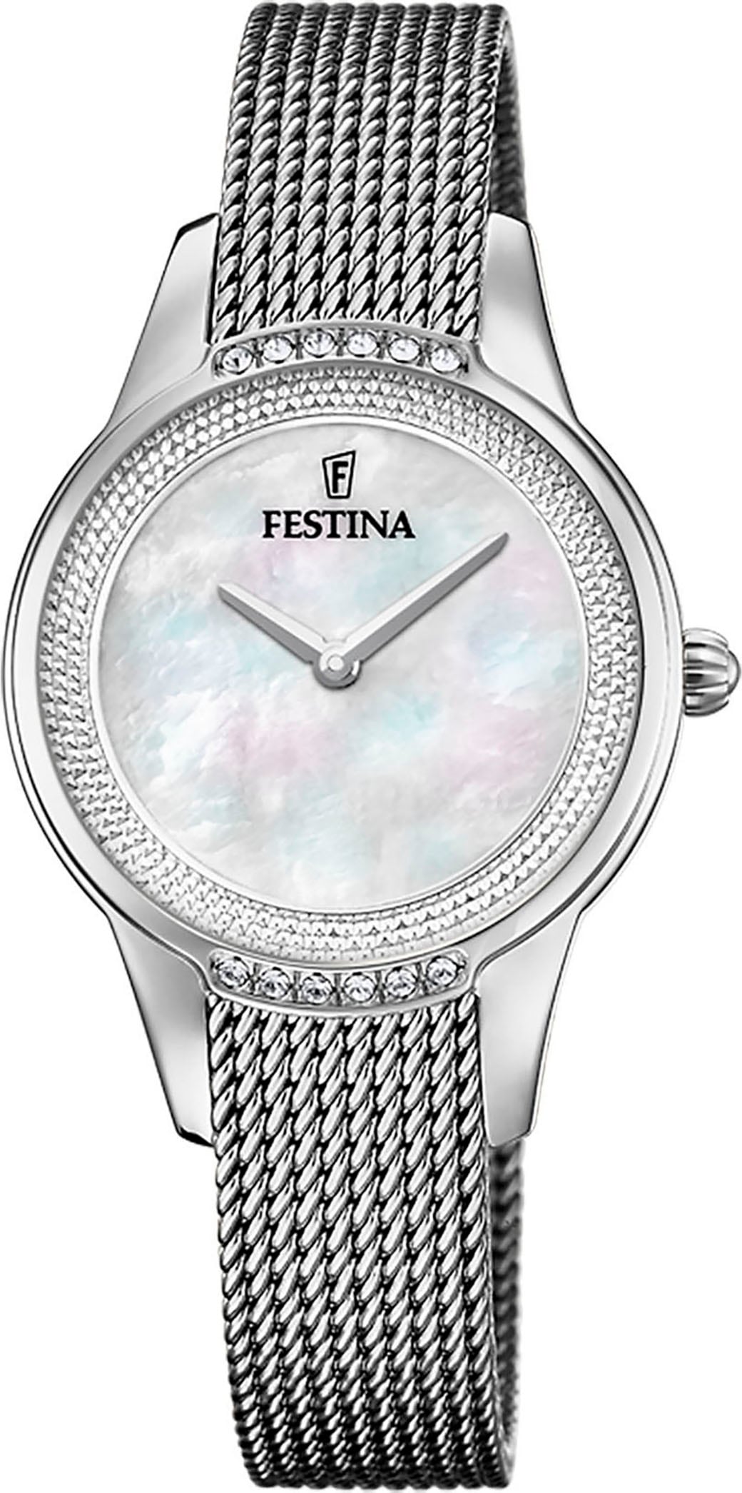 Festina Quarzuhr »Mademoiselle« Armbanduhr, Damenuhr, Edelstahlarmband, analog, Zirkonia (synth.)
