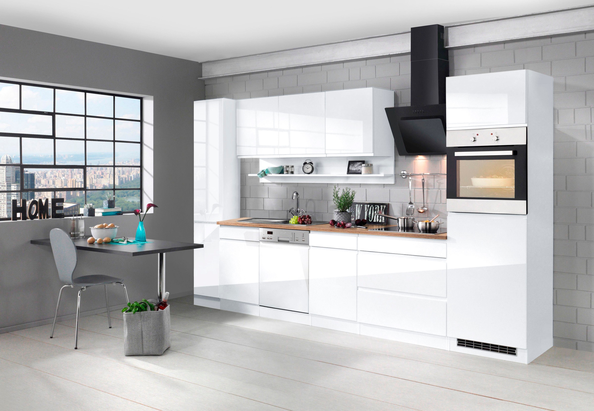 KOCHSTATION Küchenzeile »KS-Virginia,neu in verbesserter Ausführung« Arbeitsplatte 38 mm stark, Stauraum, Softclose,  Breite 330 cm, Soft-Close, ohne E-Geräte