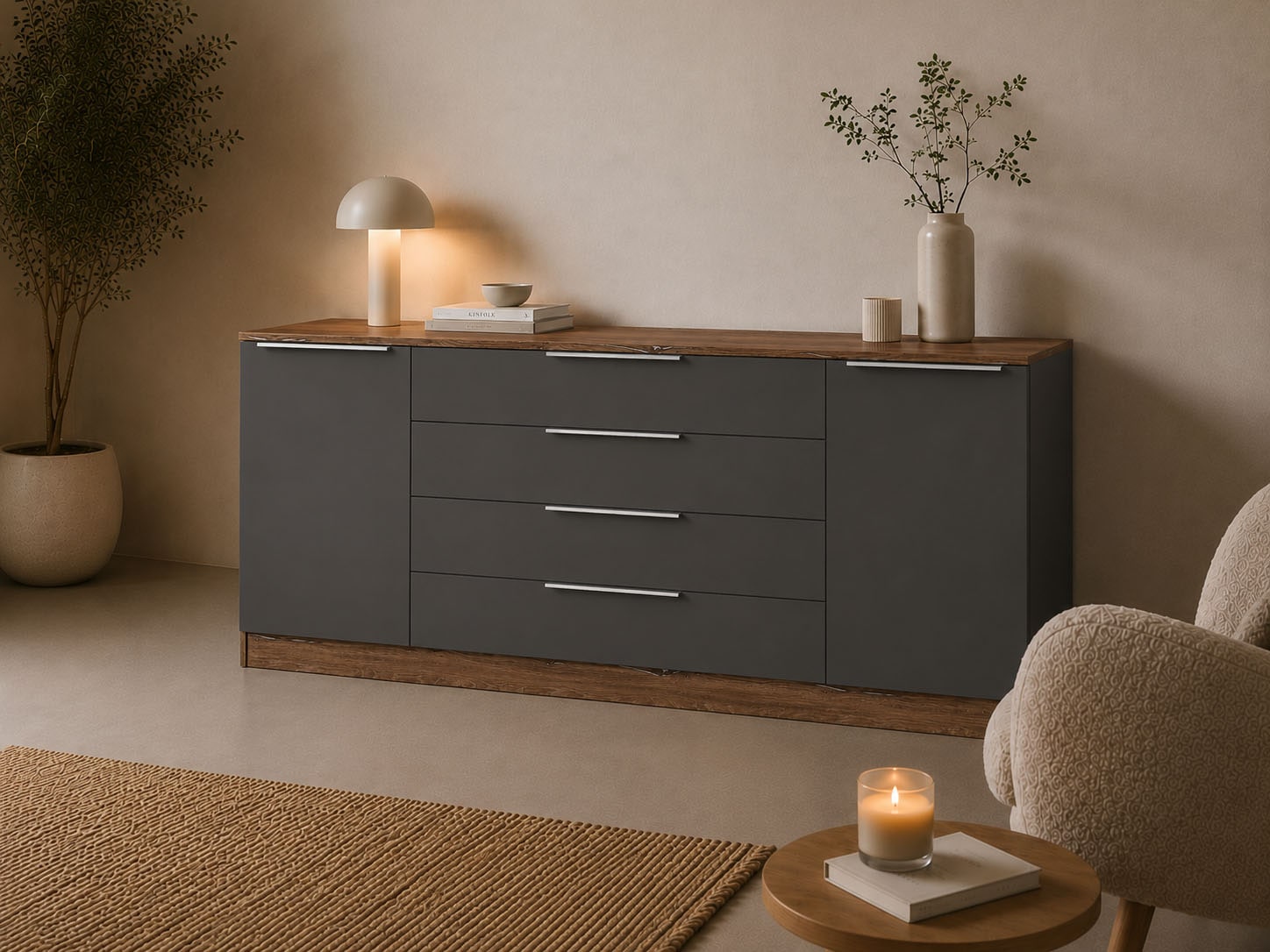 borchardt Möbel Kommode »Oliva, Kommode mit Metallgriffen« Breite 200 cm, mit 4 Schubkästen