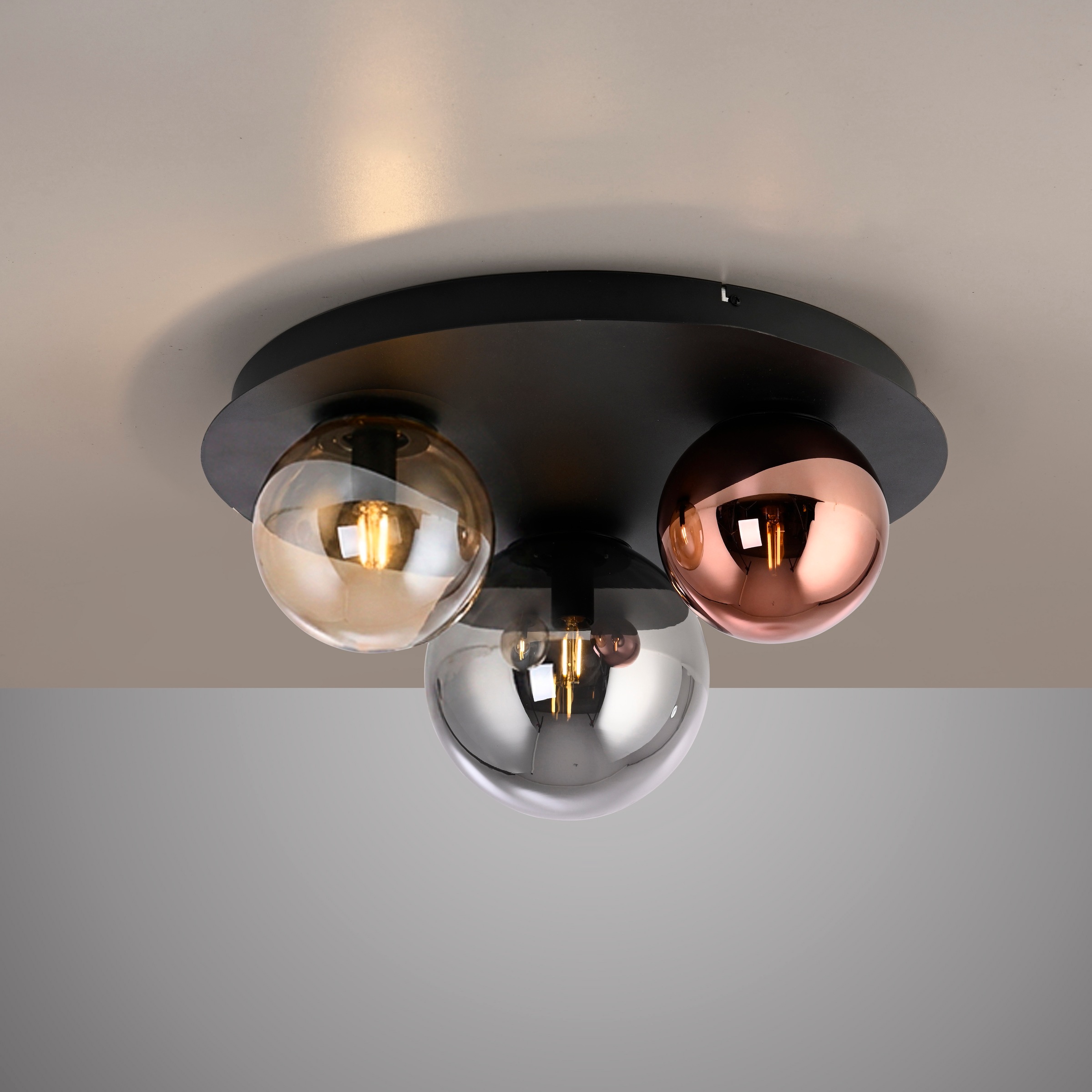 JUST LIGHT Deckenleuchte »SHINY« E14 1 Stk. Exklusive Leuchtmittel, Amberglas, Kupfer und Rauchglas verspiegelt