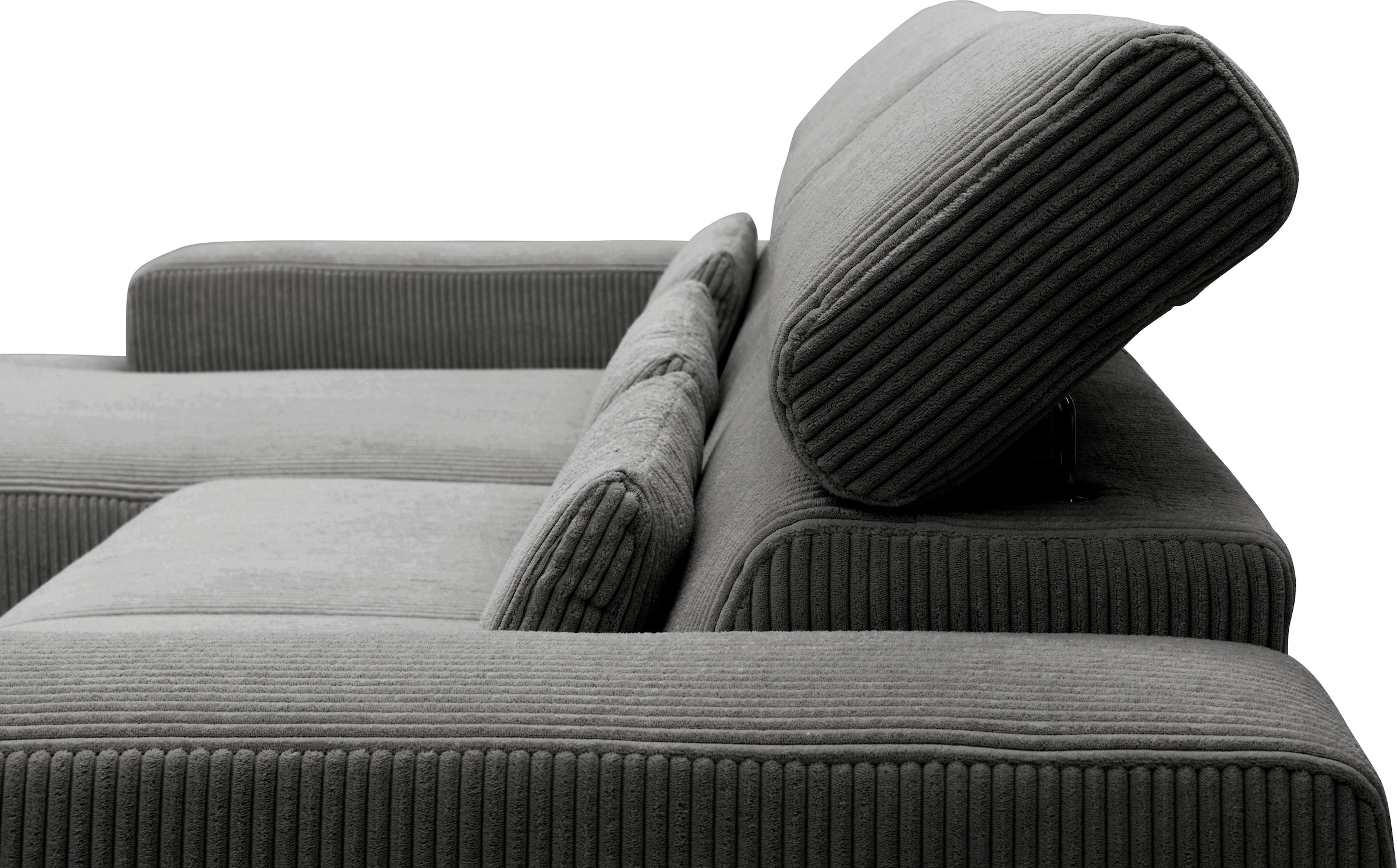 DOMO collection Ecksofa »Brandon B/T: 289/177 cm, belastbar bis 140kg/ Sitz, L-Form«, ohne Sitztiefenverstellung, Cord, grau
