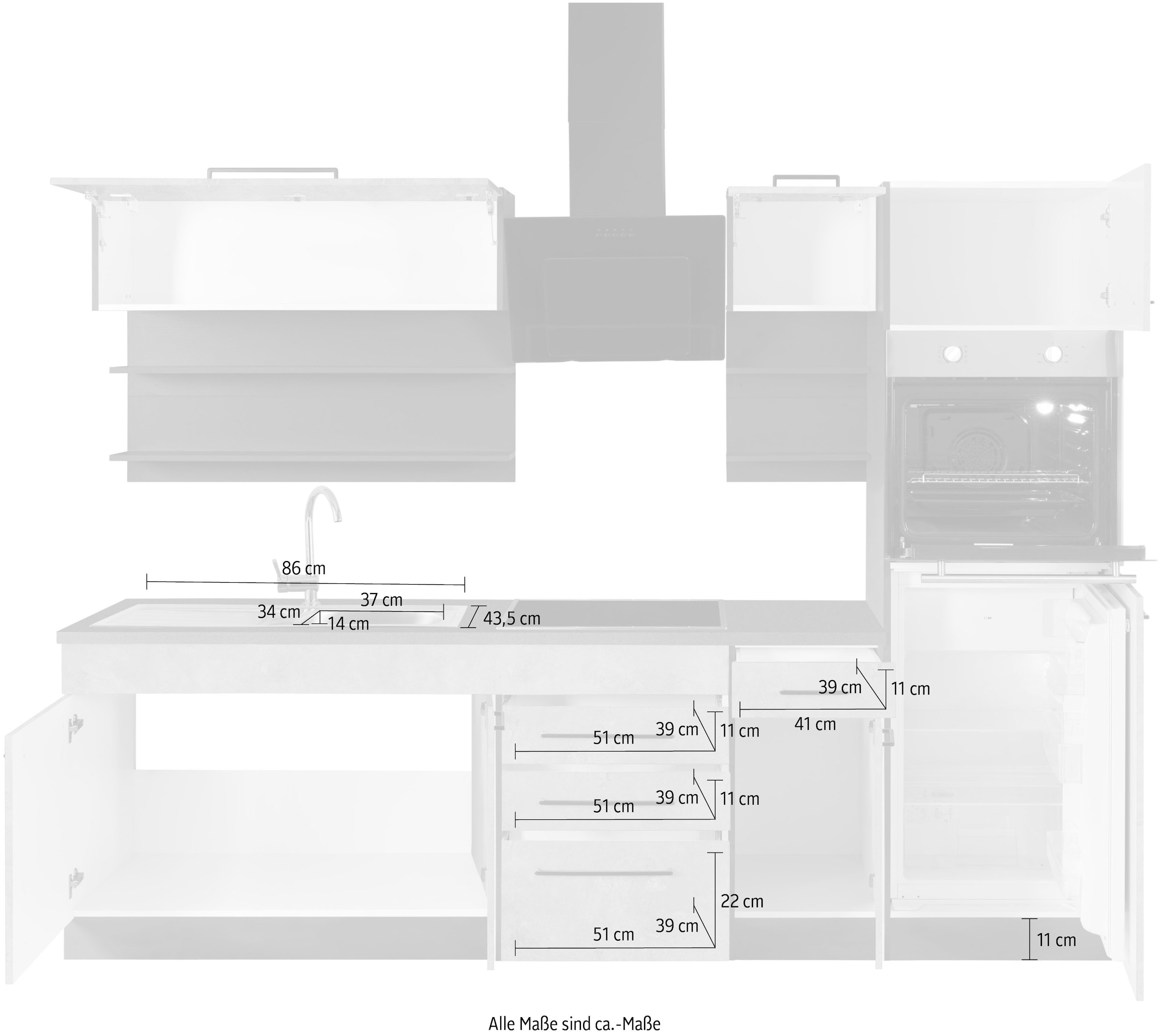 HELD MÖBEL Küchenzeile »Tulsa«, ohne kaufen Breite 270 cm, Metallgriffe, auf E-Geräte, MDF schwarze Fronten Rechnung