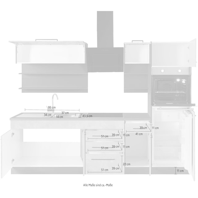HELD MÖBEL Küchenzeile »Tulsa«, ohne E-Geräte, Breite 270 cm, schwarze  Metallgriffe, MDF Fronten auf Rechnung kaufen