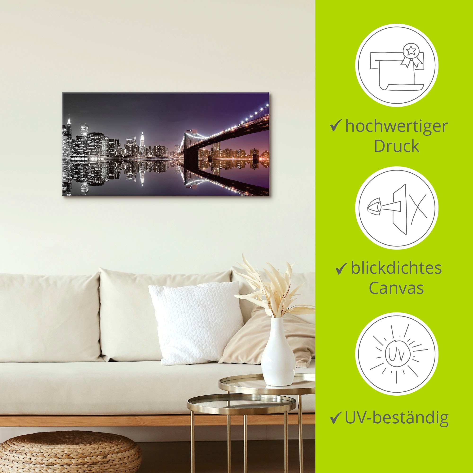 Artland Wandbild »New York Skyline nächtliche Reflektion«, Amerika, (1 St.), als Leinwandbild, Poster, Wandaufkleber in verschied. Größen