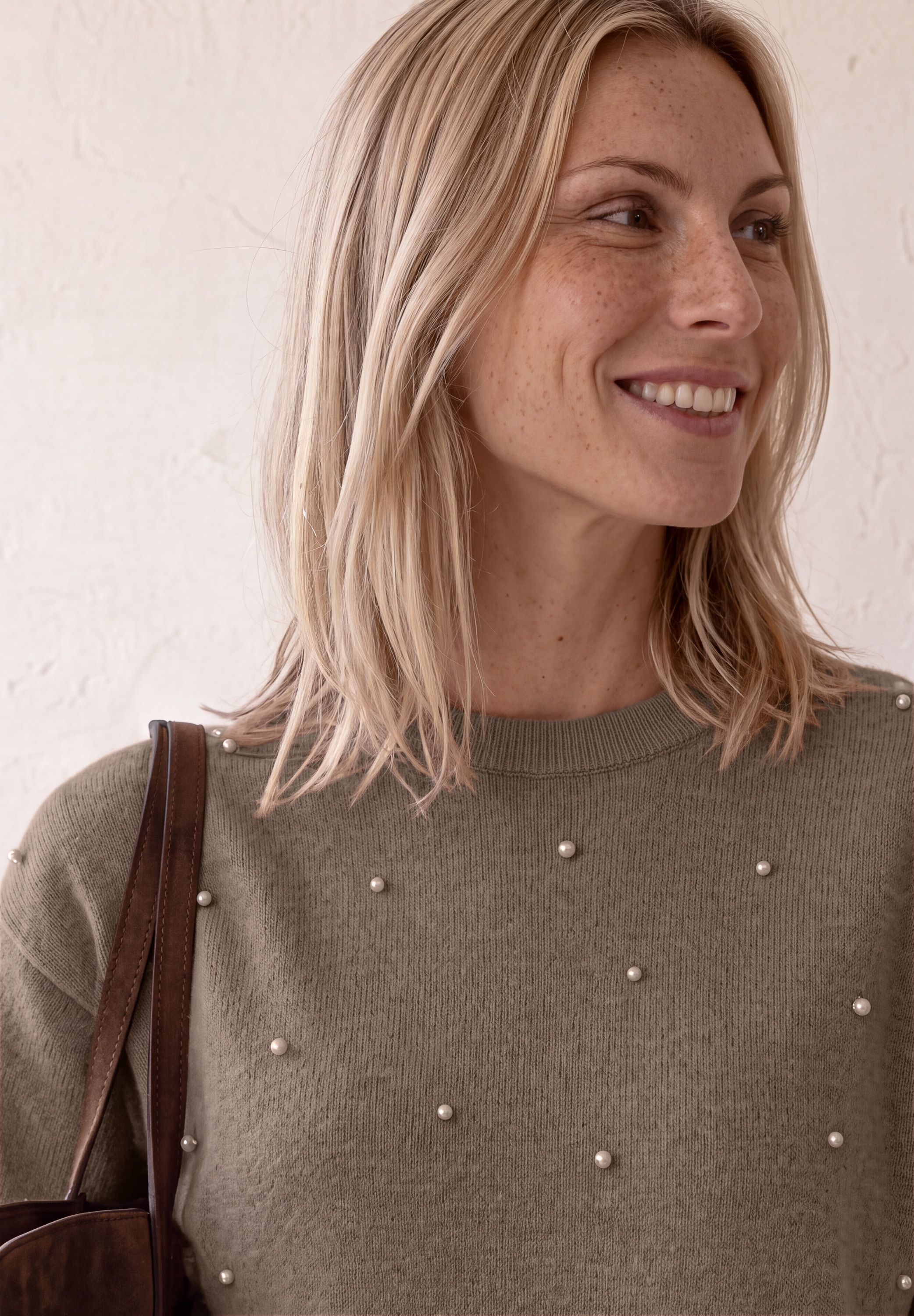 STREET ONE Strickpullover 3/4-Arm mit Perlen-Details / Rundhals