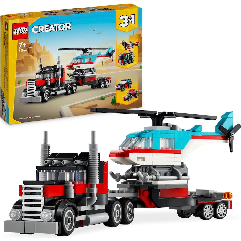 LEGO® Konstruktionsspielsteine »Tieflader mit Hubschrauber (31146), LEGO Creator 3in1«, (270 St.)