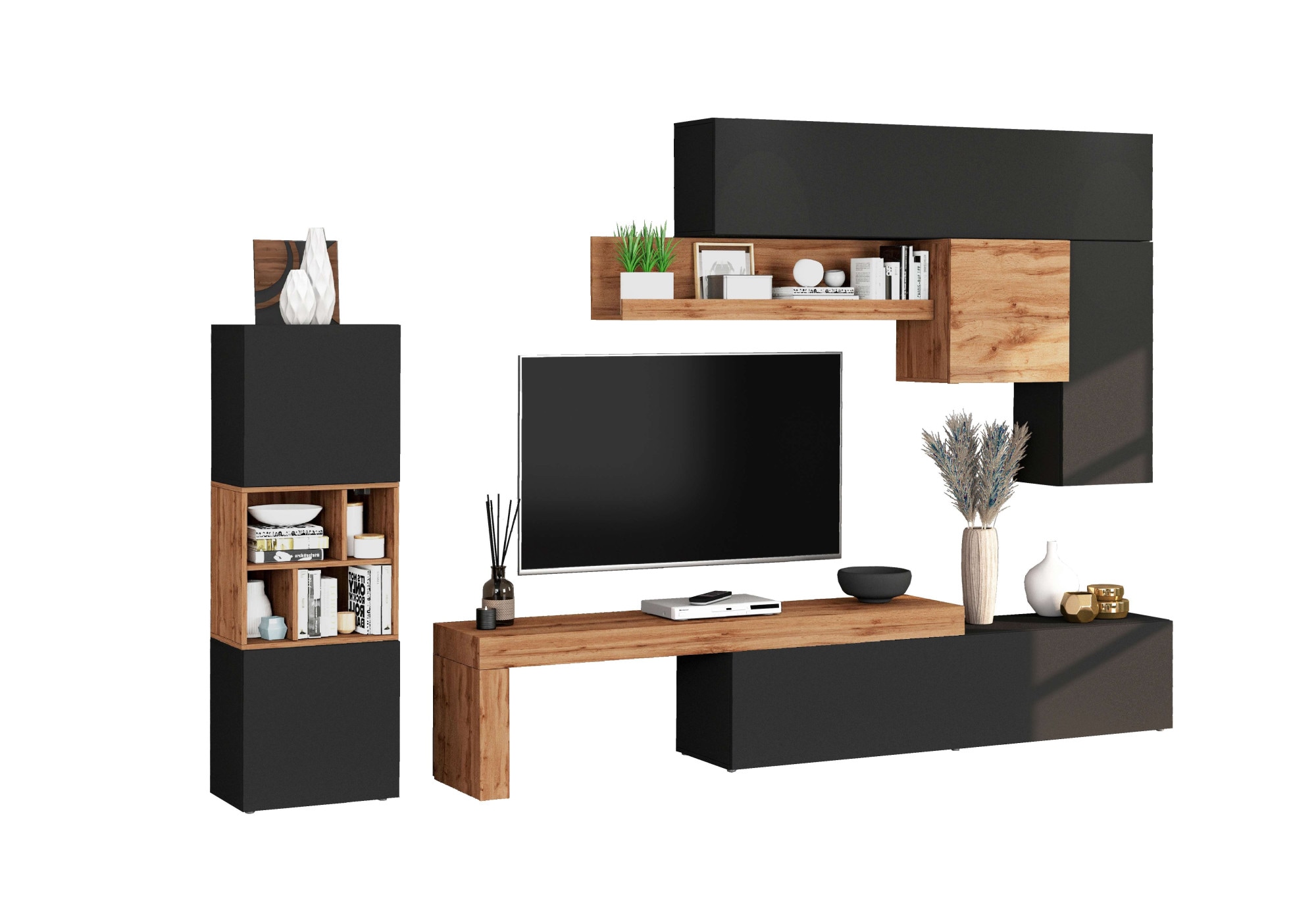 INOSIGN Wohnwand »Chronos Wohnwand, Medienwand, 8-er set«, (Set, 8 St.), ca. 320 cm mit Hängeschränke, Würfel, Regal, Lowboard, Made in Italy