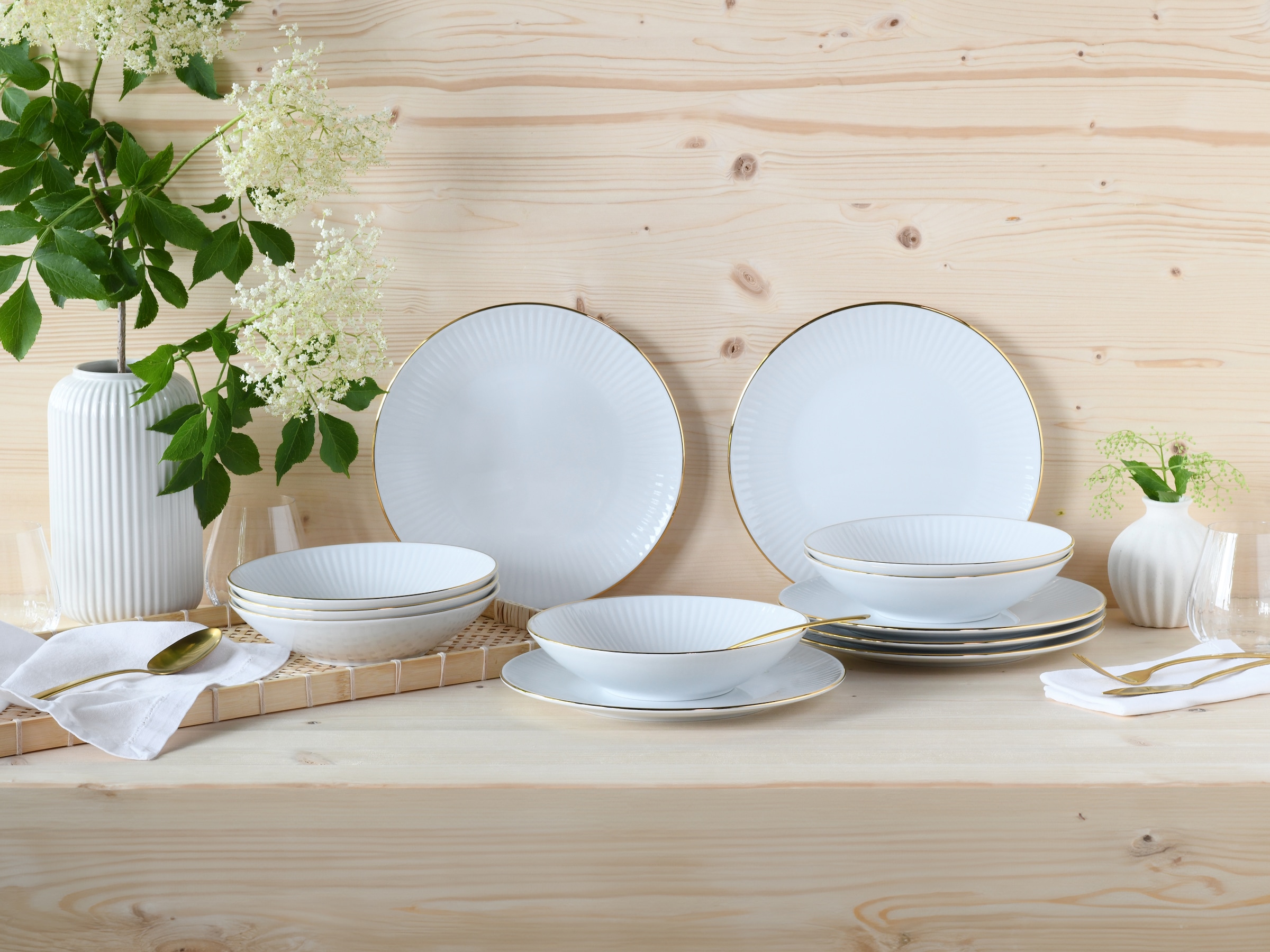 CreaTable Tafelservice »Valencia Gold, Tafel-Service 12-tlg« Teller Set, Elegant, Goldrand