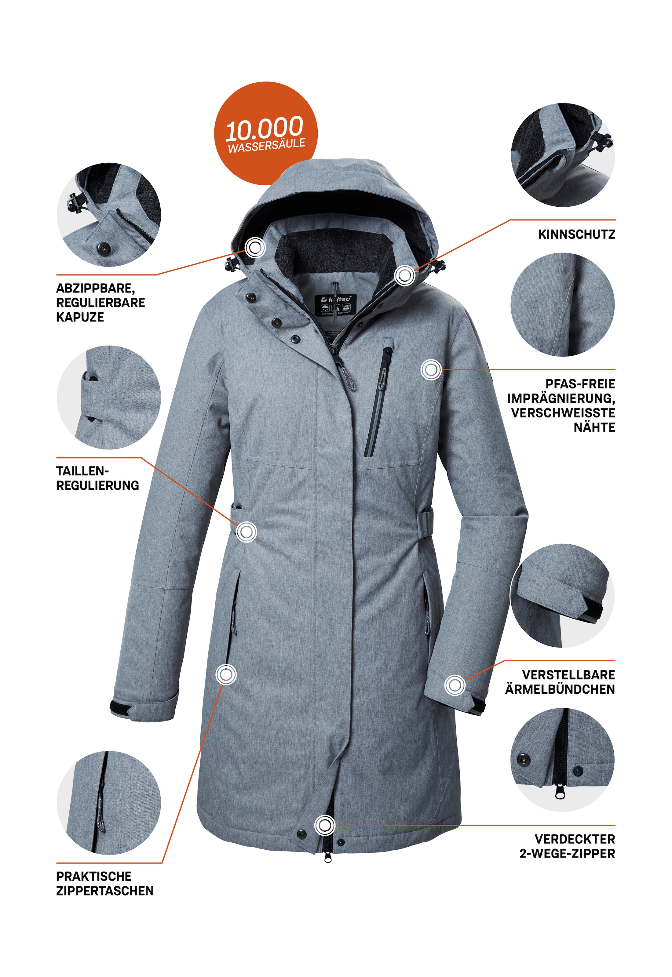 Killtec Parka »KOW 303 WMN PRK«, Wasserdichter, atmungsaktiver Damenparka mit abnehmbarer Kapuze