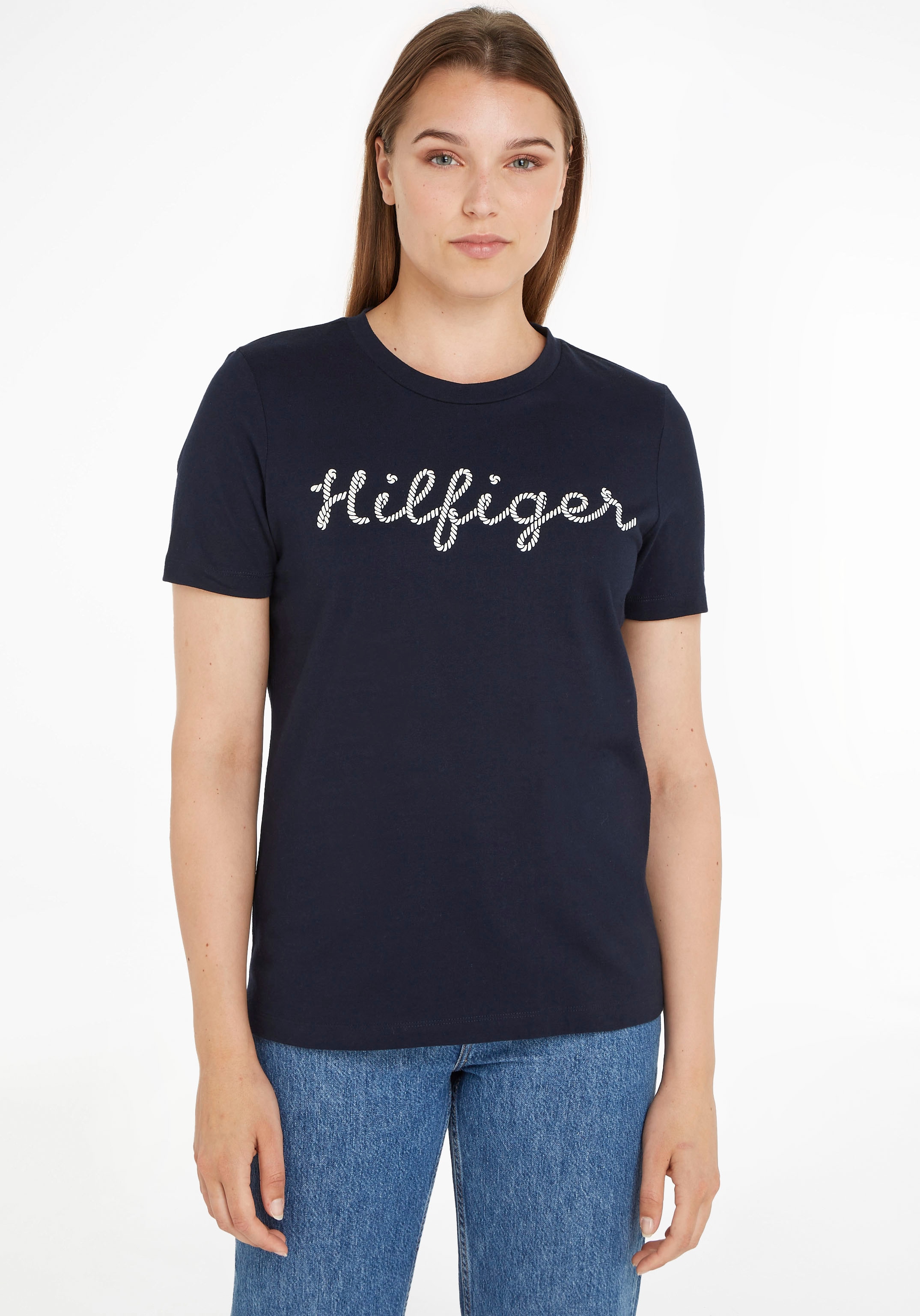 Tommy Hilfiger T-Shirt »REG ROPE PUFF PRINT C-NK SS«, mit großem Tommy  Hilfiger Logoschriftzug auf der Brust bei ♕