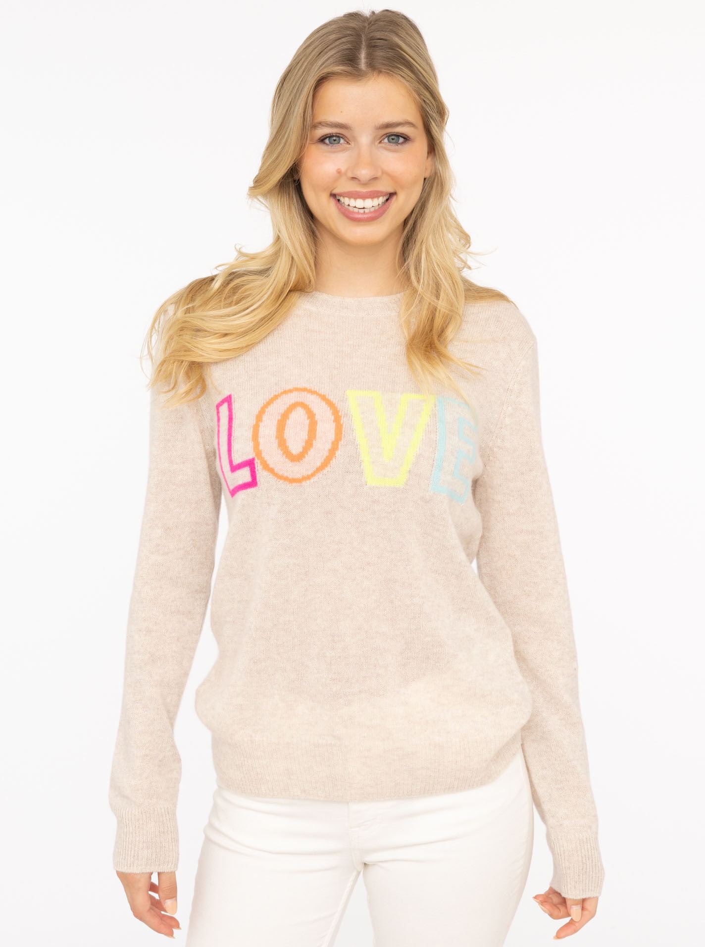 Zwillingsherz Strickpullover »"LOVE" wording« Rundhals, mit LOVE Aufschrift in Neonfarbe