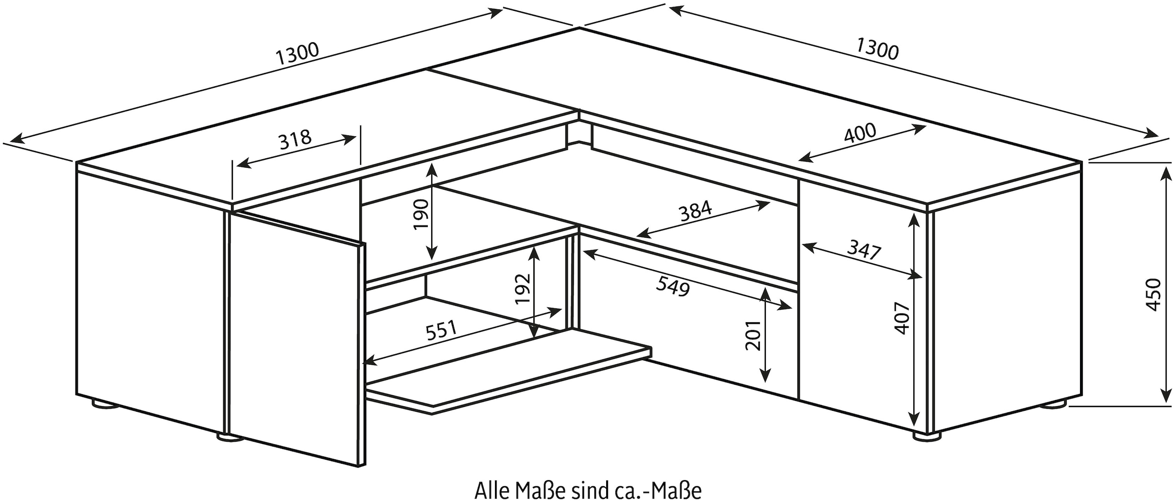 TemaHome Lowboard »ANGLE«, ideale Ecklösung, Schenkelmaße: 130x130 cm