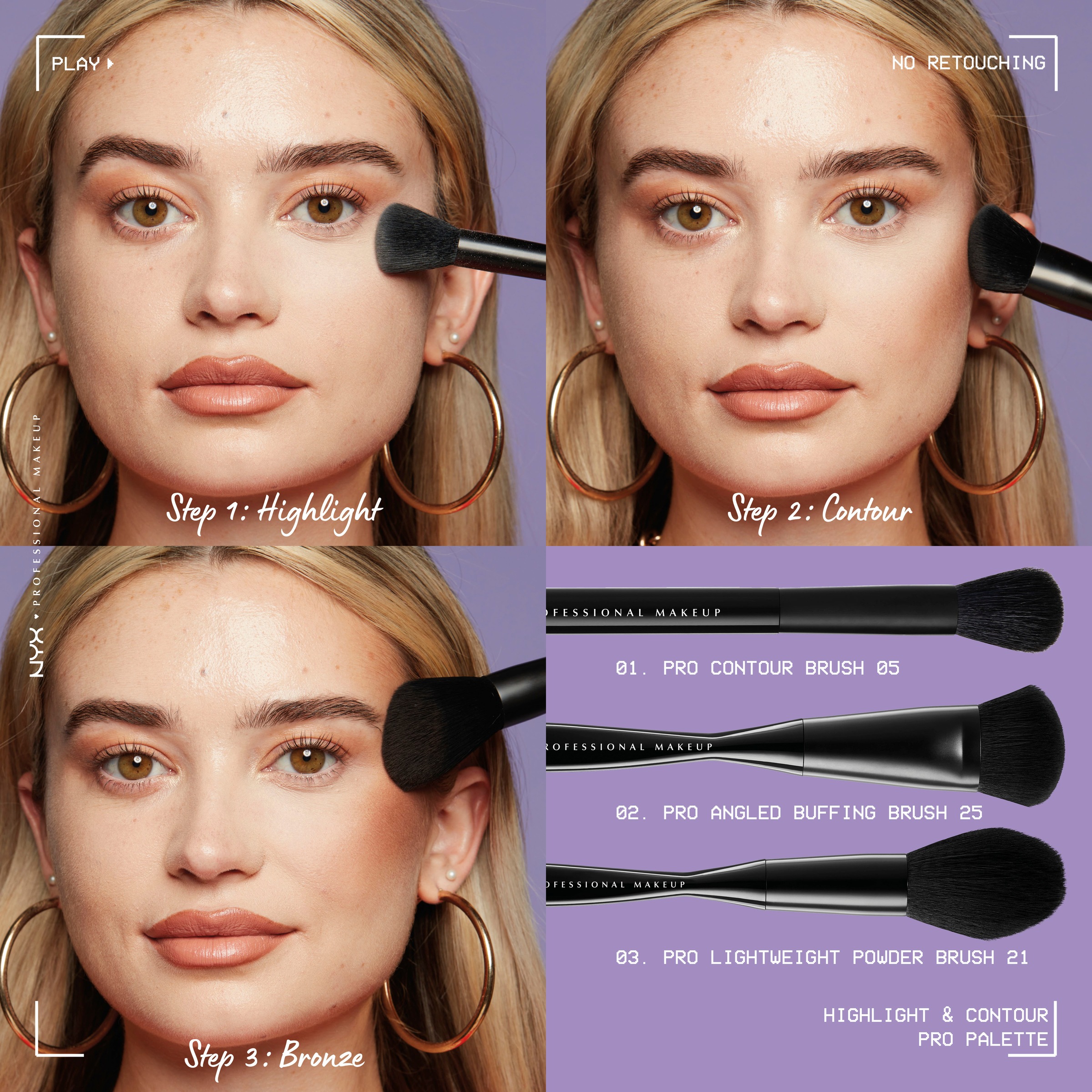 NYX Highlighter »NYX Professional Makeup Highlight & Contour Pro Palette«, mit einfacher Mischbarkeit