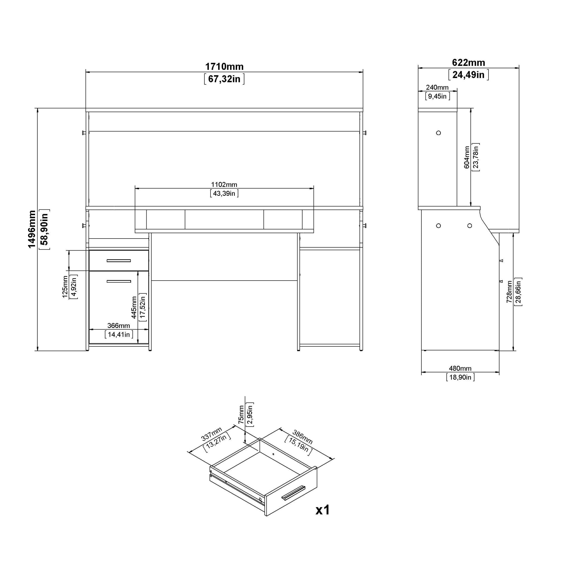 INOSIGN Computertisch »Function Plus Gaming Tisch, Bürotisch, Schreibtisch«, Schreibtisch mit 1 Tür, 1 Schublade, Towerfach, Monitoraufsatz