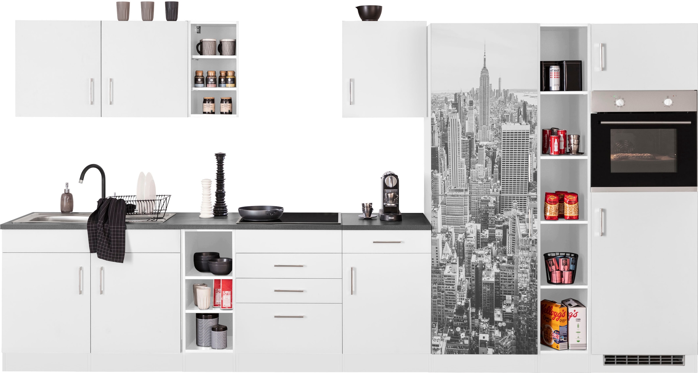 KOCHSTATION Küchenzeile »KS-Paris – Küchen mit einzigartigen Fotomotiven auf den Fronten« Breite 390 cm, wahlweise mit E-Geräten und Induktion