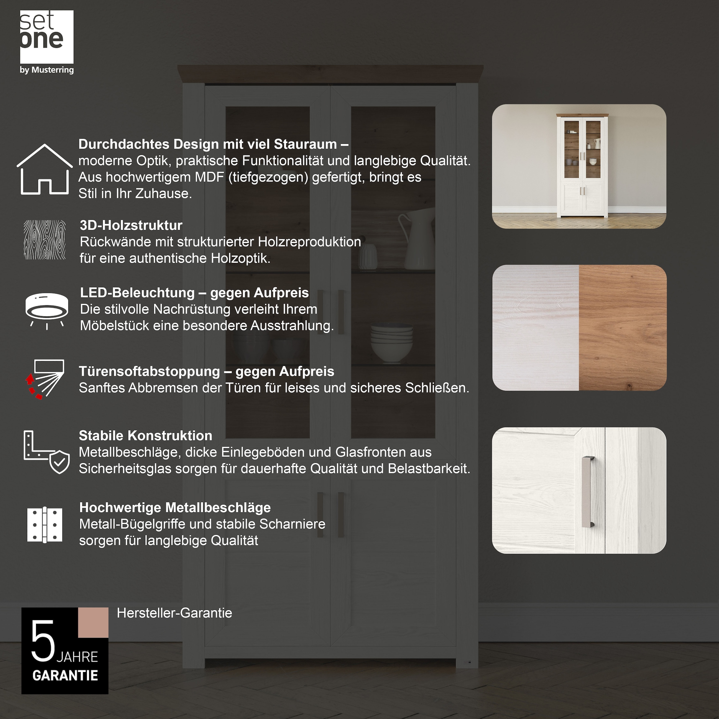set one by Musterring Standvitrine »York« Typ 17, mit zwei Glastüren, in 3 Farbvarianten, Höhe 207 cm