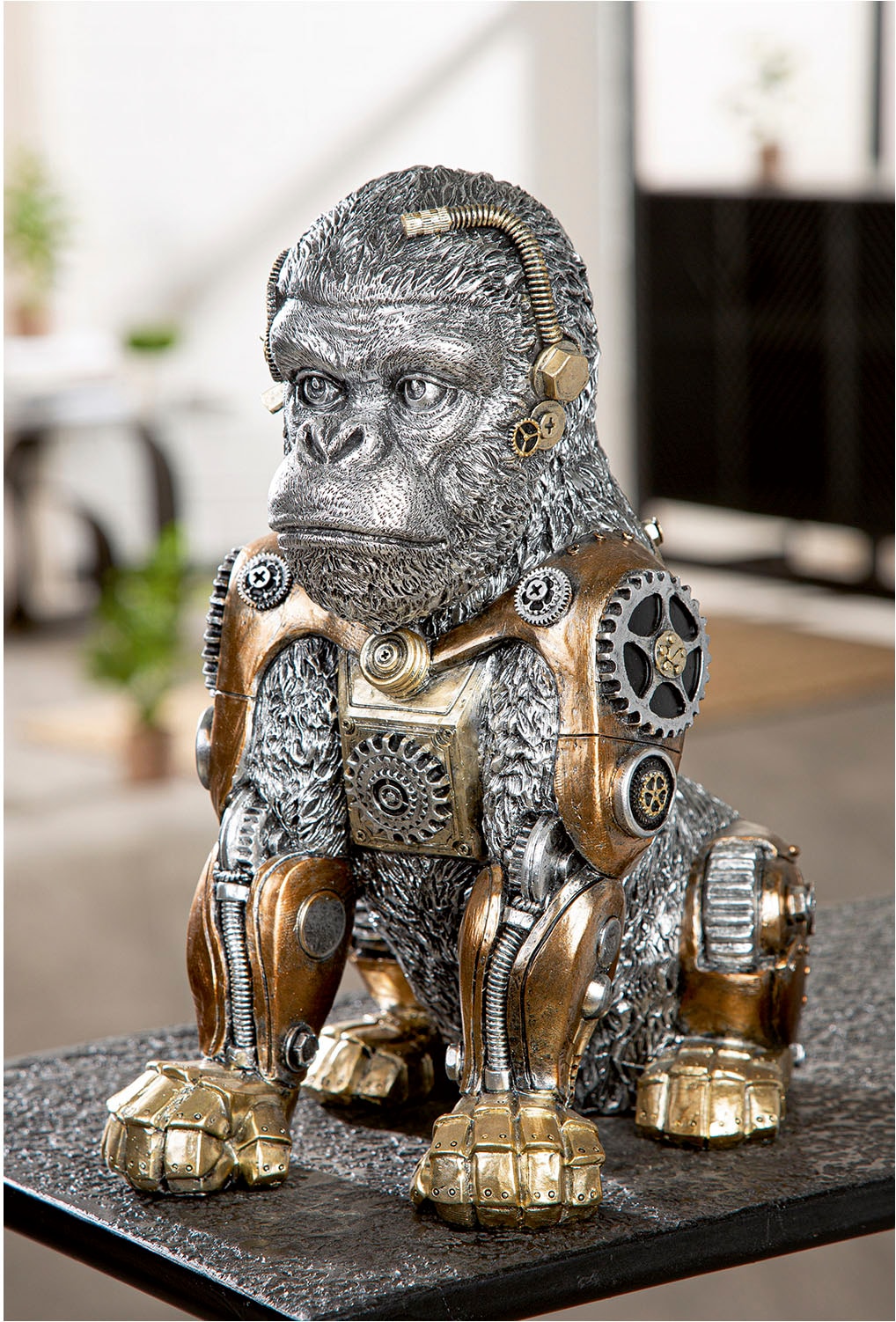 GILDE Dekoobjekt »Figur Gorilla Steampunk Gorilla silberfarben H. 31 cm«