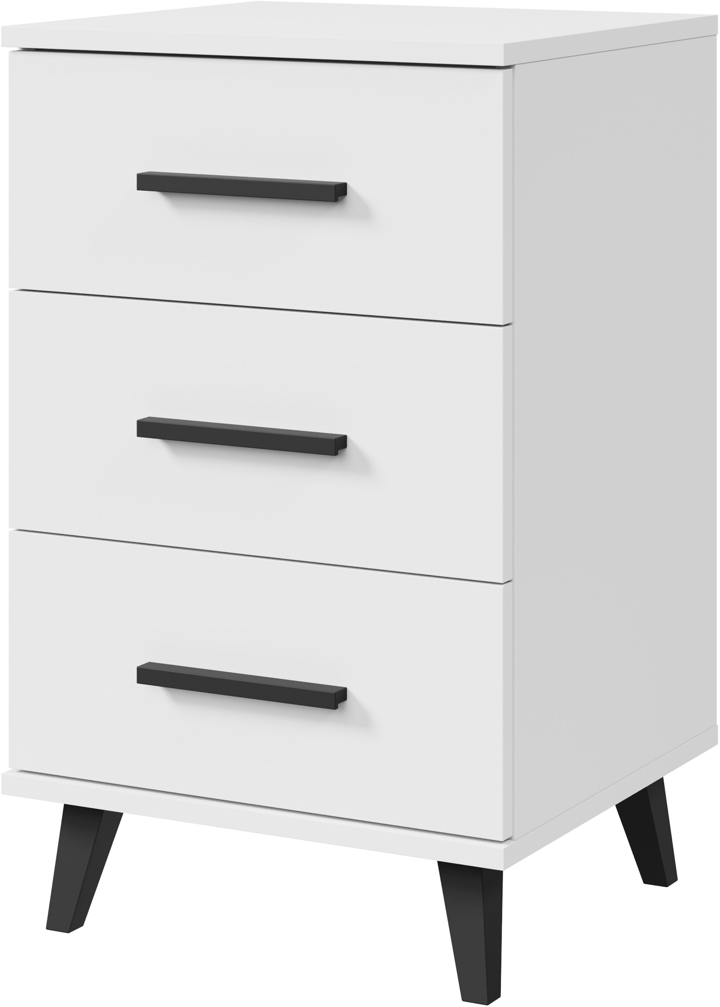 INOSIGN Nachtkommode »Lagos, 2 Nachtschränke, 3 Schubladen, schwarze Griffe & Füße«, (Set, 2 St., 2 wunderschöne Nachttische im Set), modernes Design, B/T/H je 40/35/65 cm, pflegeleichte Oberfläche