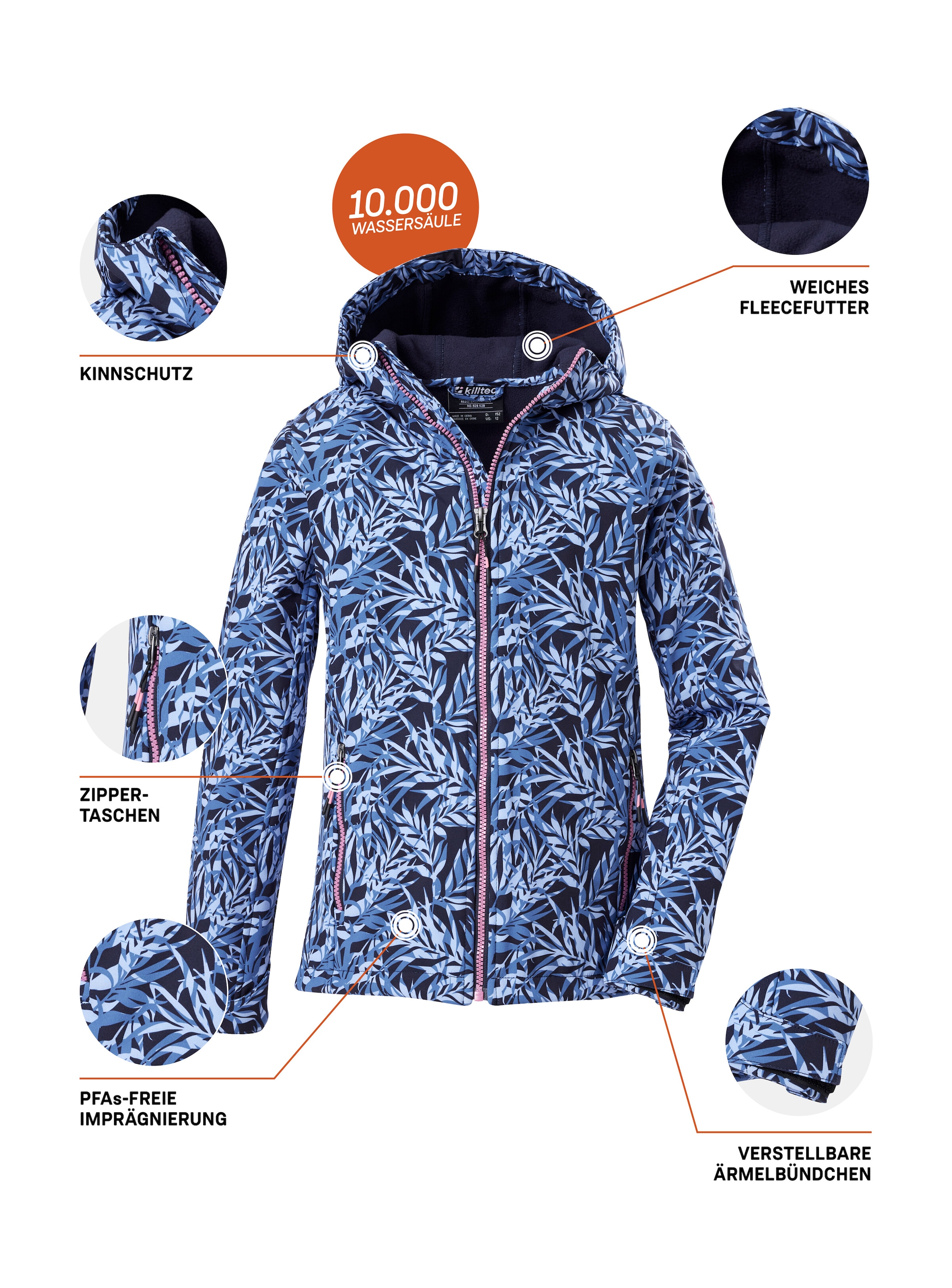 Killtec Softshelljacke »Mädchen Softshelljacke Print« Wasserdicht, windabweisend, atmungsaktiv, modischer Print