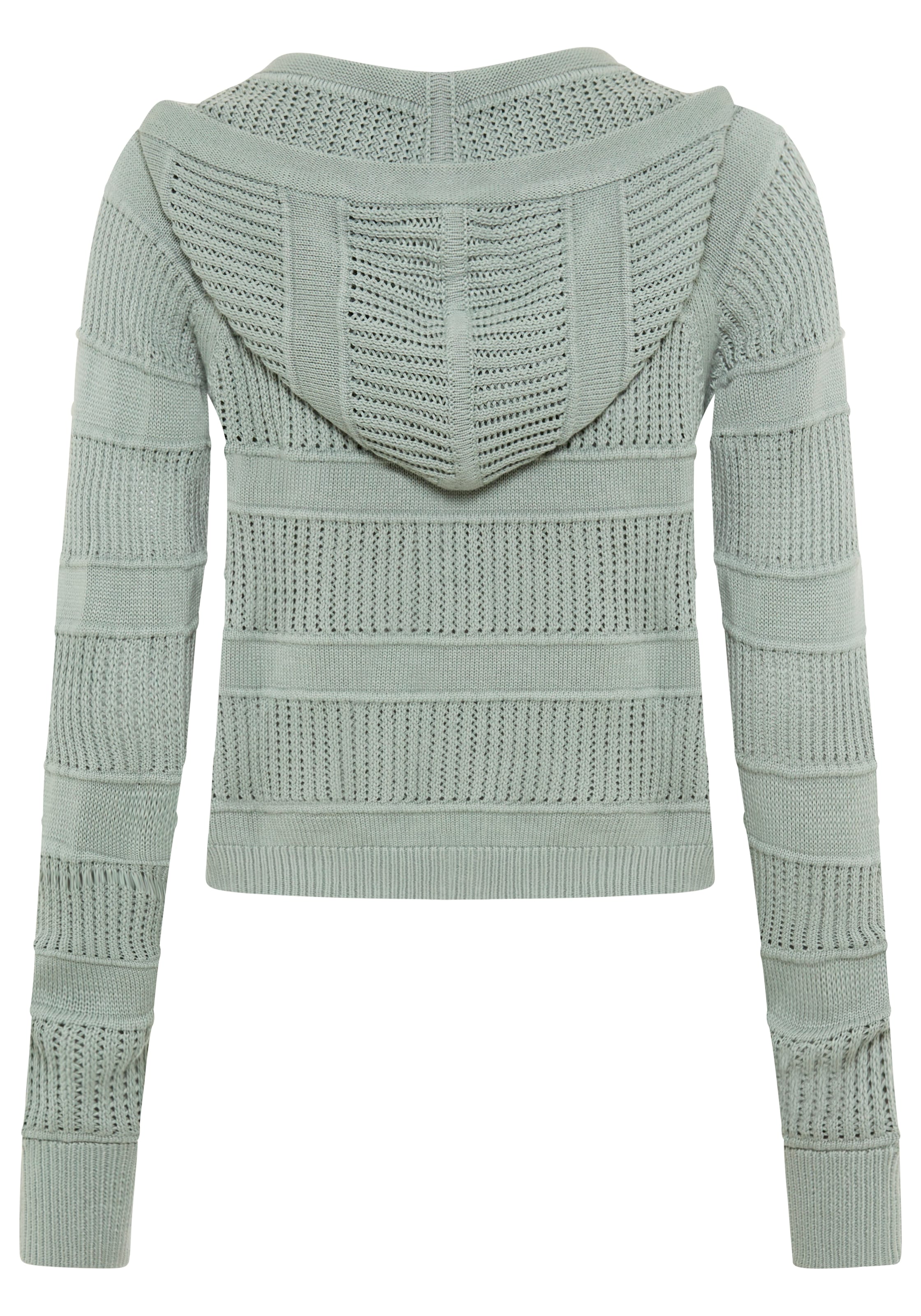 KangaROOS Ajourstrickjacke mit Kapuze, V-Ausschnitt mit Knopfleiste, aus Feinstrick, Langarm