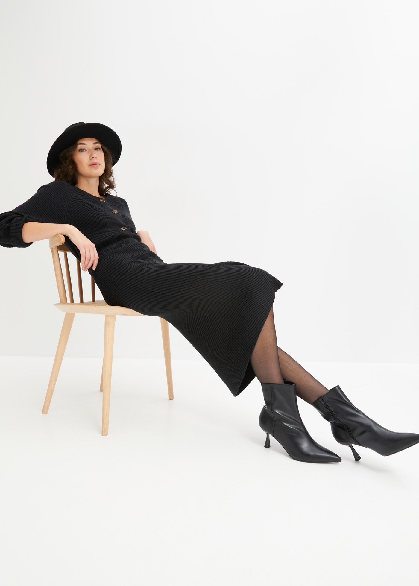 bonprix Strickrock aus Viskosemischung, körpernahe Passform, unifarben, mit Gummizug