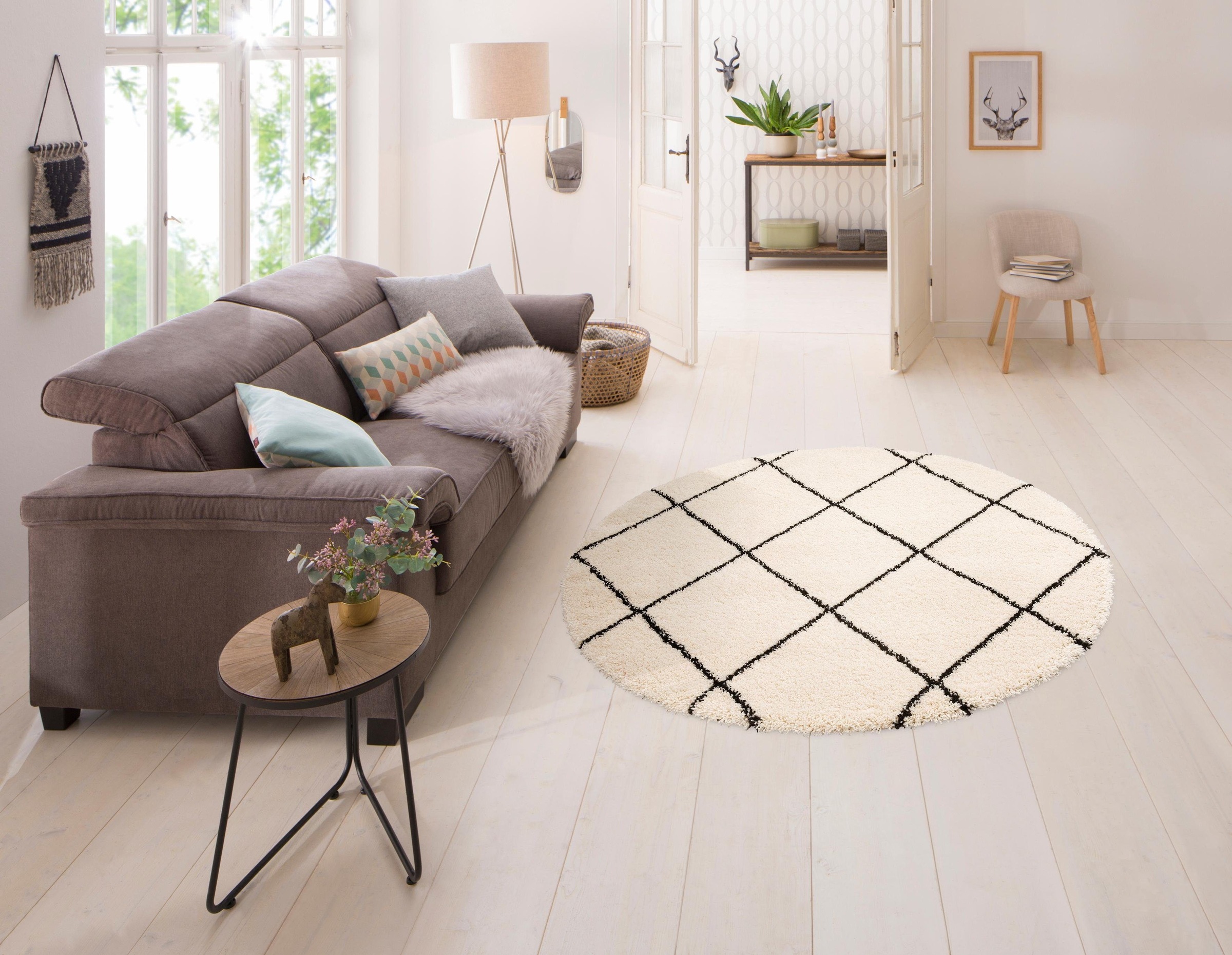 Leonique Hochflor-Teppich »Belle«, rund, 35 mm Höhe, Rauten-Design, weiche Haptik