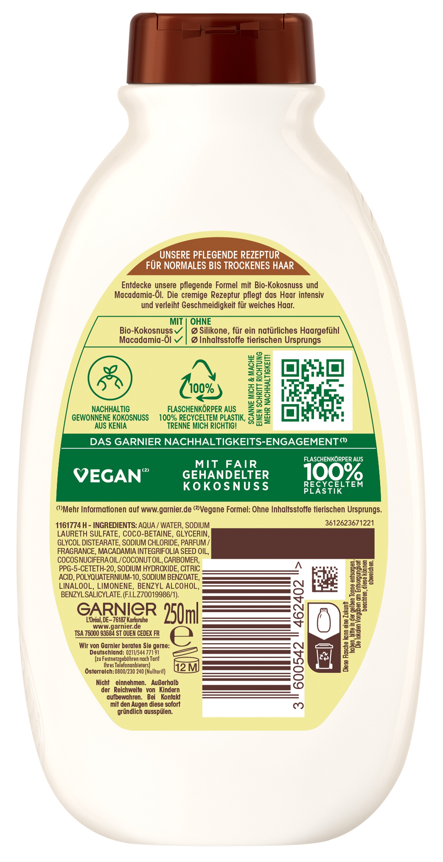 GARNIER Haarshampoo »Garnier Wahre Schätze Shampoo Kokosmilch (6er Packung)« für trockenes Haar, mit intensiver Pflege, ohne Silikone