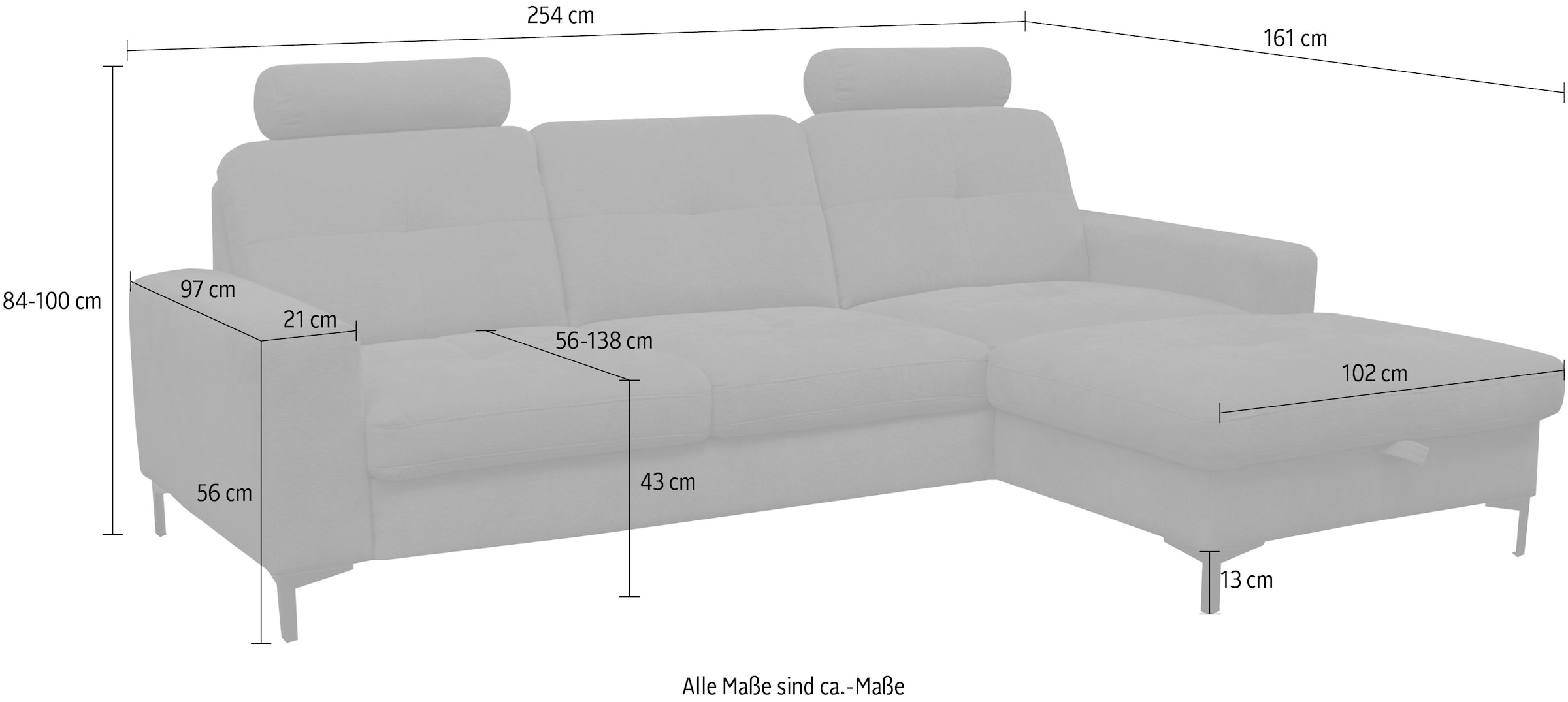 alina Ecksofa »Stelvia«, Inklusive Nackenstützen, Breite 254 cm