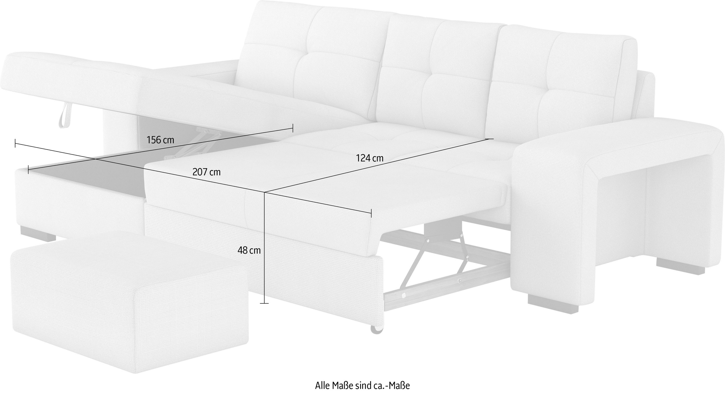 COTTA Ecksofa »Mattina L-Form«, mit Hocker, wahlweise mit Bettfunktion & Bettkasten