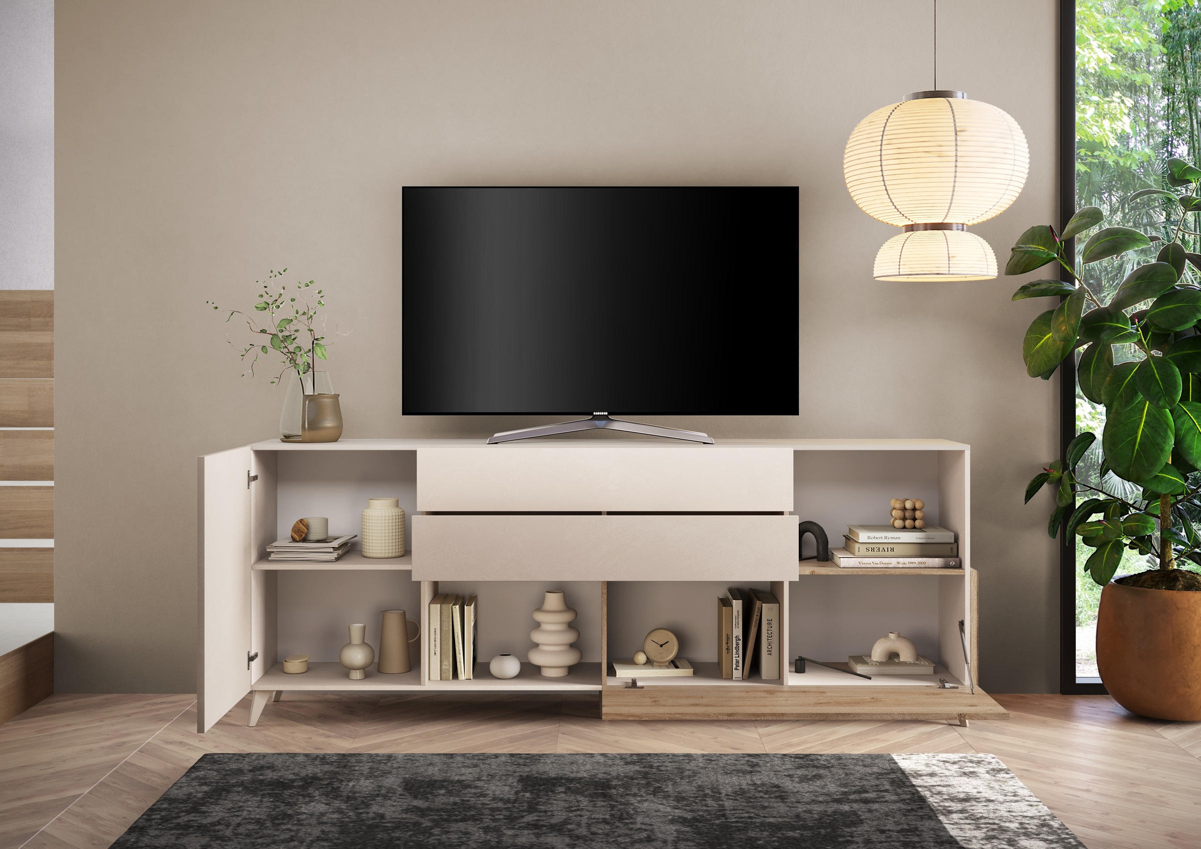 INOSIGN Sideboard »Monaco in Breite 241 cm, Anrichte mit Tür, Klappe und 2 Schubkästen«, Stauraumschrank – sanftes Schließen, edles Design, viel Platz
