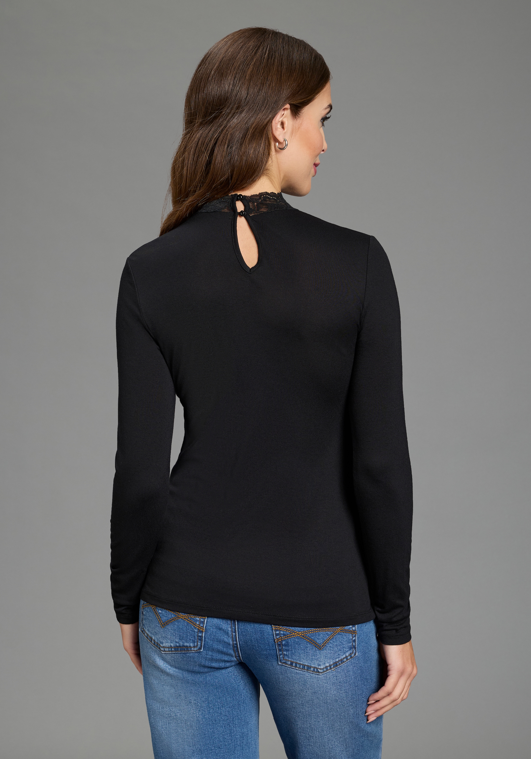Laura Scott Langarmshirt figurbetonte Passform,  Langarm,  mit Stehkragen