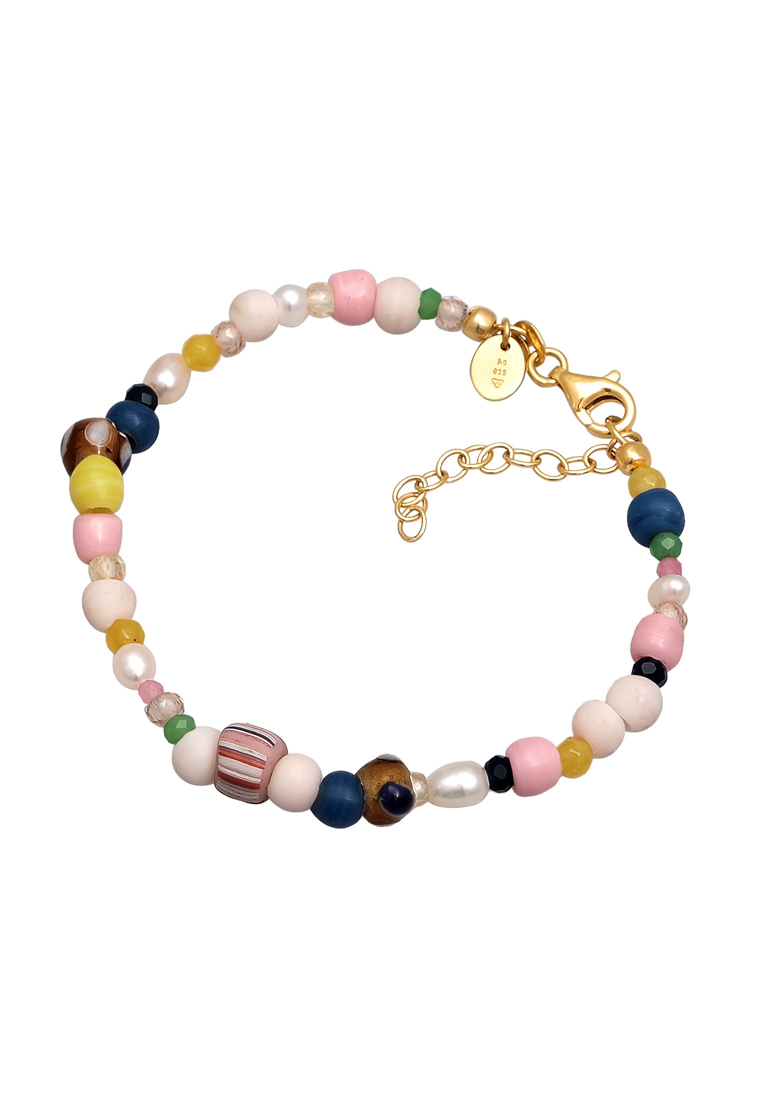 Elli Premium Armkette »Armband Perlen Glas Edelsteine Bunt Sommermix 925 Silber«