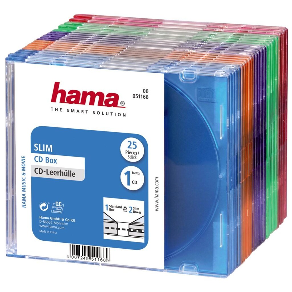 Hama CD-Hülle »CD-Leerhülle Slim 25er-Pack Farbig Schutzhülle für CDs versch. Farben«