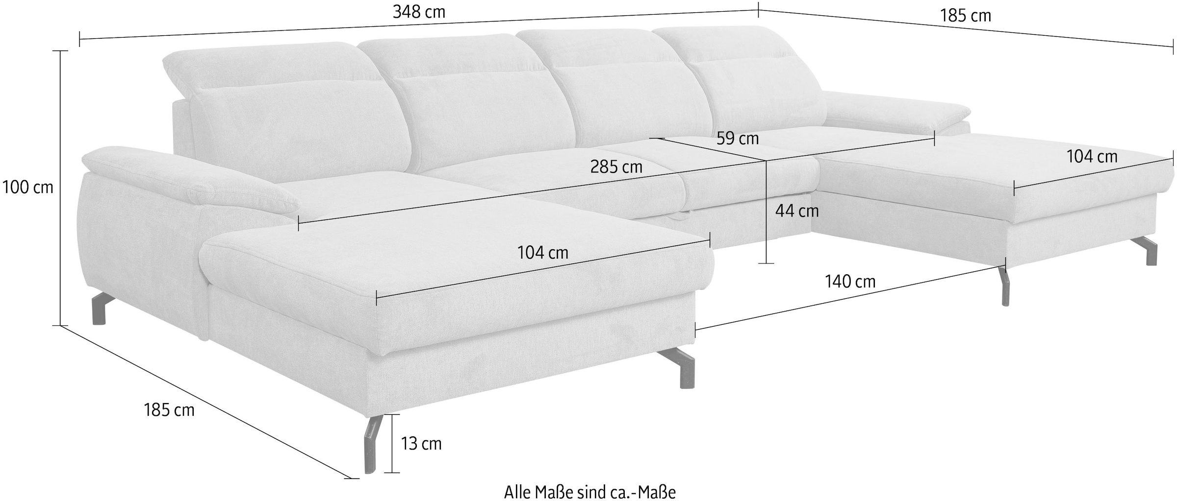 WERK2 Wohnlandschaft »Slavio U-Form«, Modernes U-Sofa mit Schlaffunktion, Bettkasten, Kopfteile verstellbar