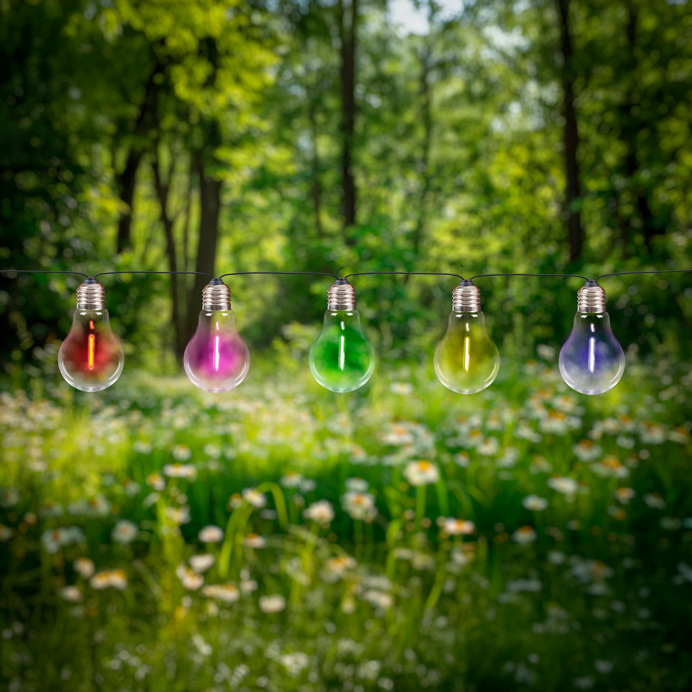 näve LED-Lichterkette »Linda« 10 Stk.-flammig Solar, 10 Glühbirnen klar, RGB-LED, Dämmerungssensor, Zuleitung 180cm