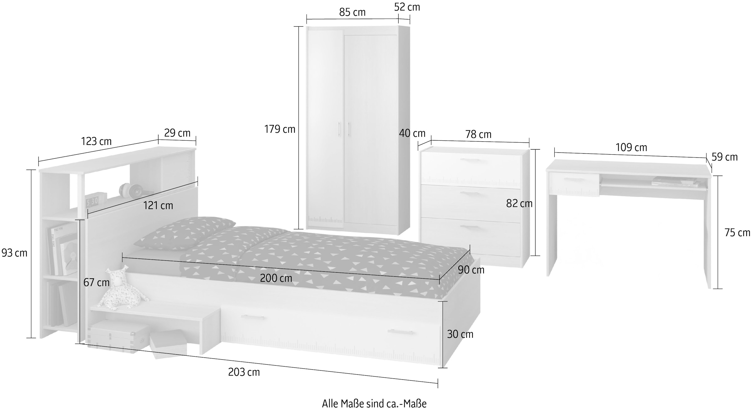 Parisot Jugendzimmer-Set »Charly 8« Set, 5-tlg., 5 tlg.
