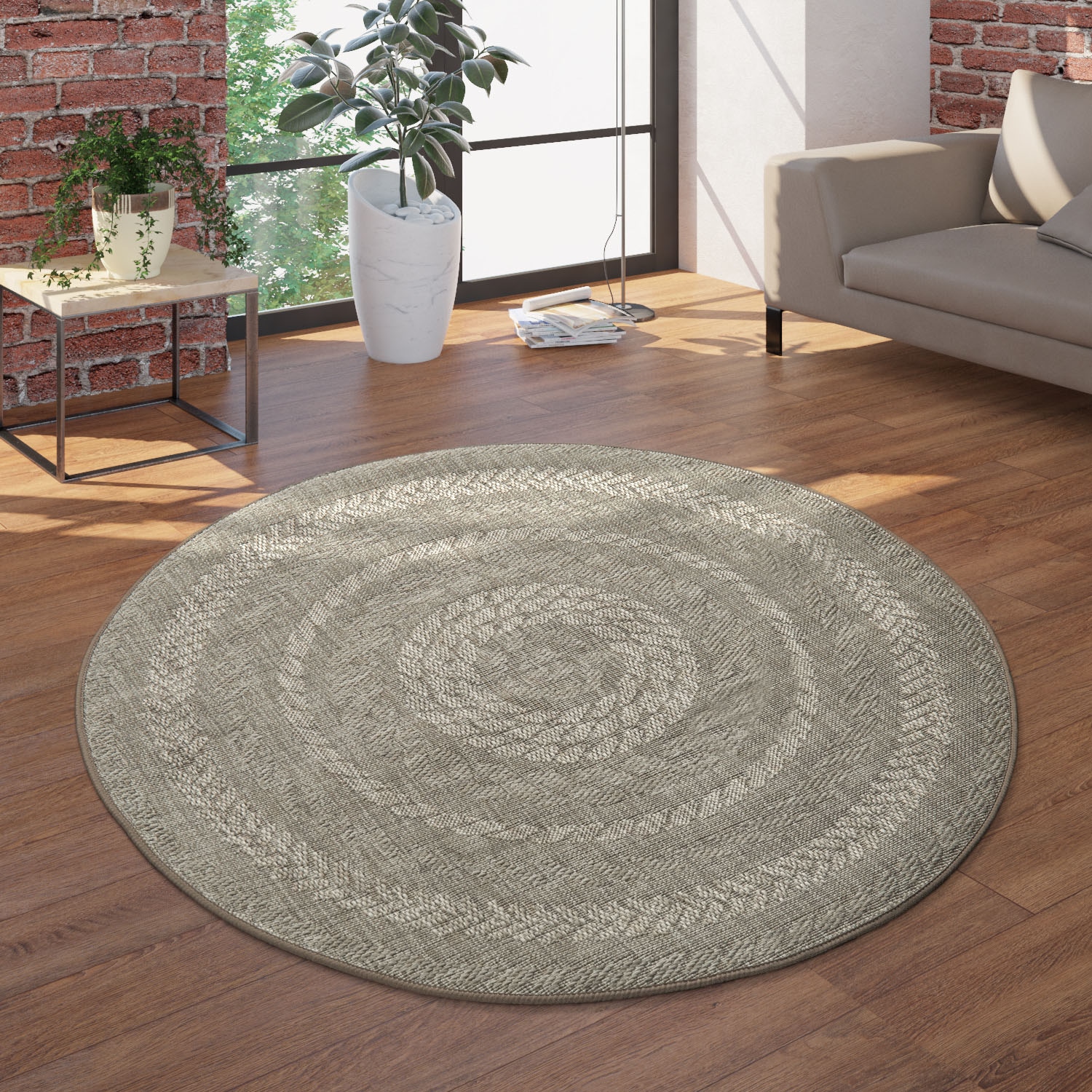 Paco Home Teppich »Malmedy 490«, rund, 4 mm Höhe, Flachgewebe, melierte Sisal-Optik, In- und Outdoor geeignet