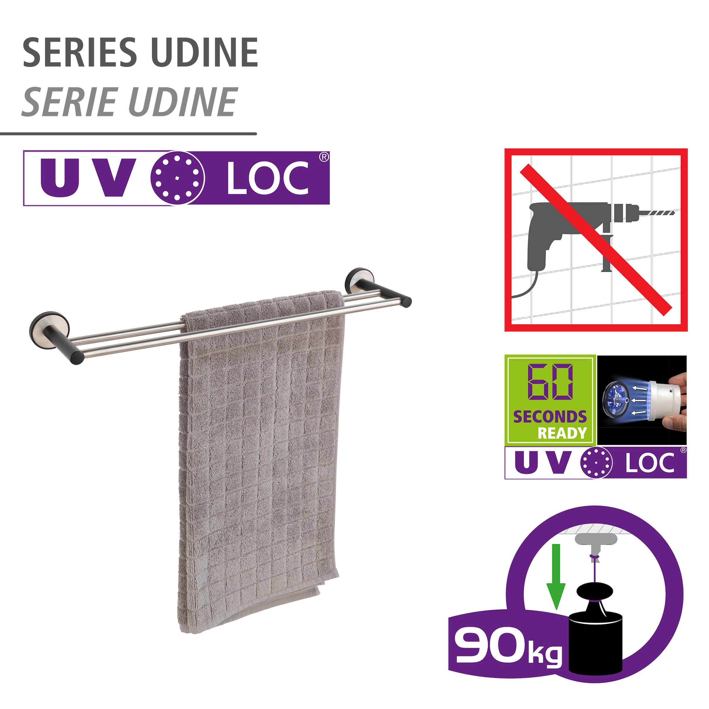 WENKO Handtuchstange »UV-Loc® Udine« befestigen ohne Bohren