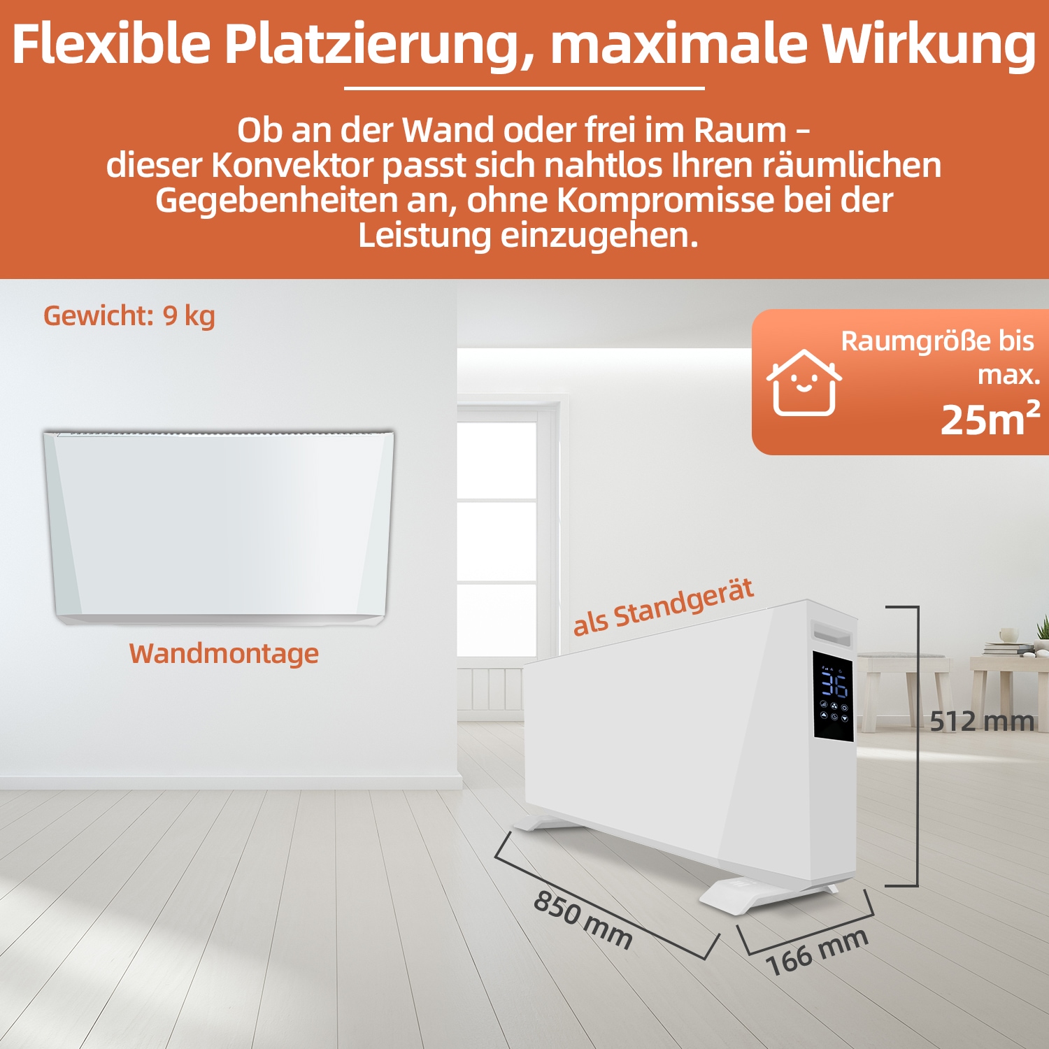 SHX Konvektor, 2400 W, Smart Home fähig (Wifi), Wandmontage möglich