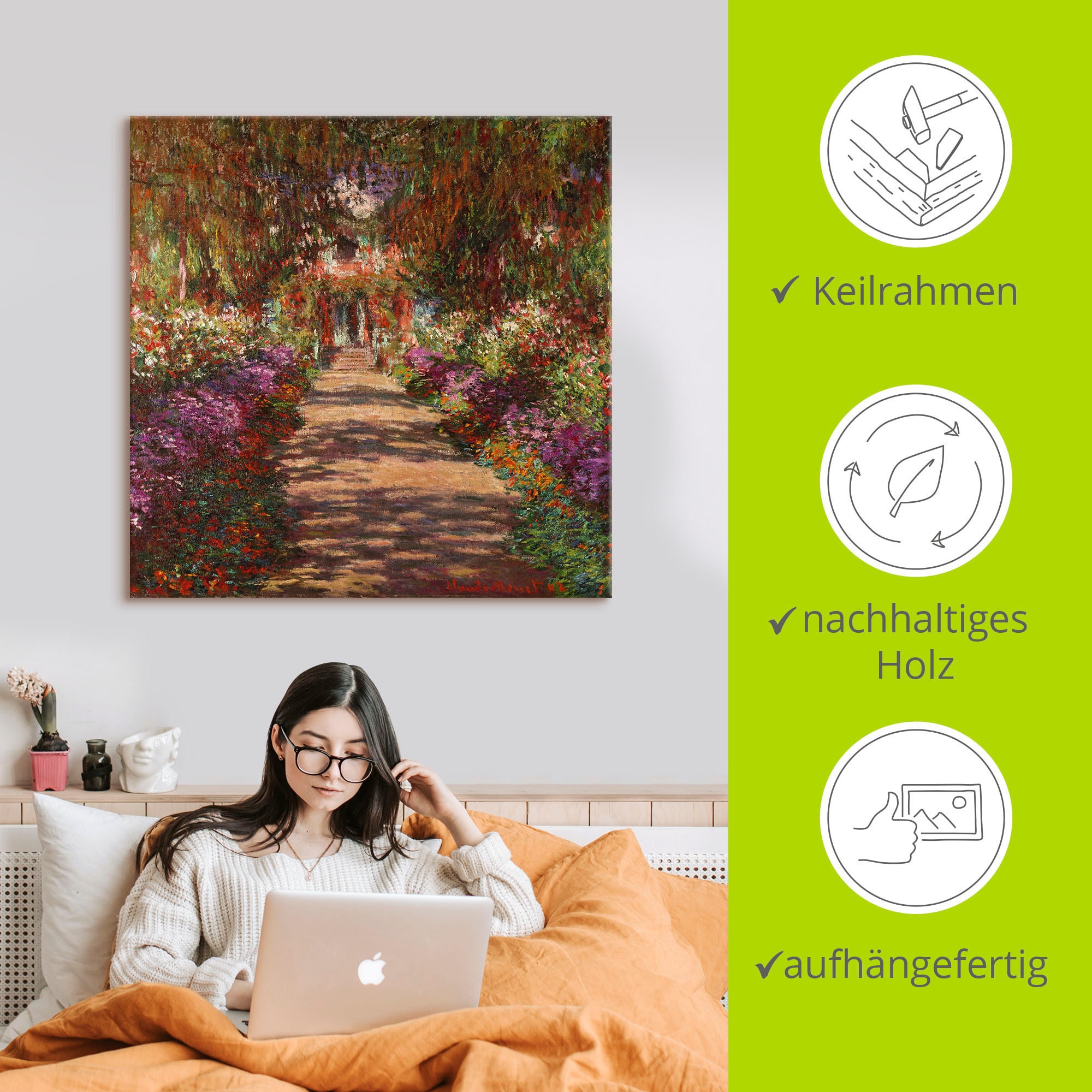Artland Wandbild »Weg in Monets Garten in Giverny. 1902« Garten 1 Stk. tlg. als Alubild, Outdoorbild, Leinwandbild, Poster, Wandaufkleber