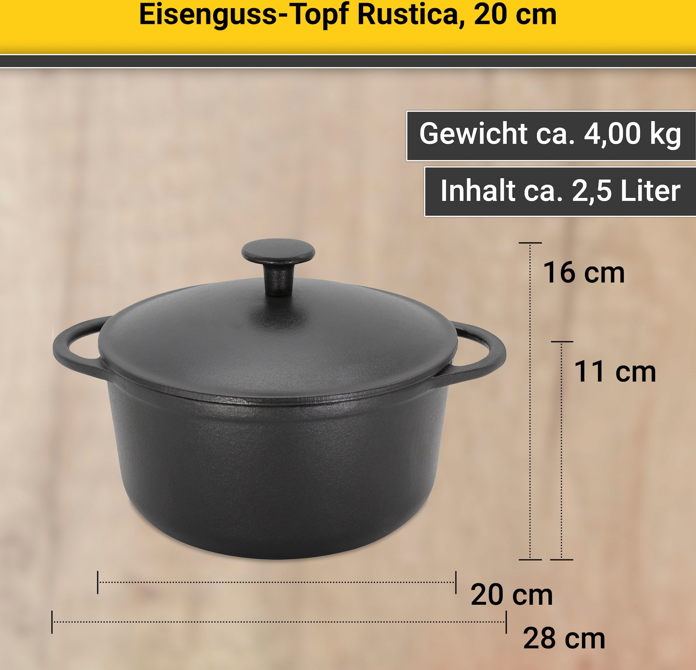 Krüger Fleischtopf »Eisenguss Fleischtopf mit Deckel RUSTICA«, Gusseisen, (1 tlg.), für Induktions-Kochfelder geeignet