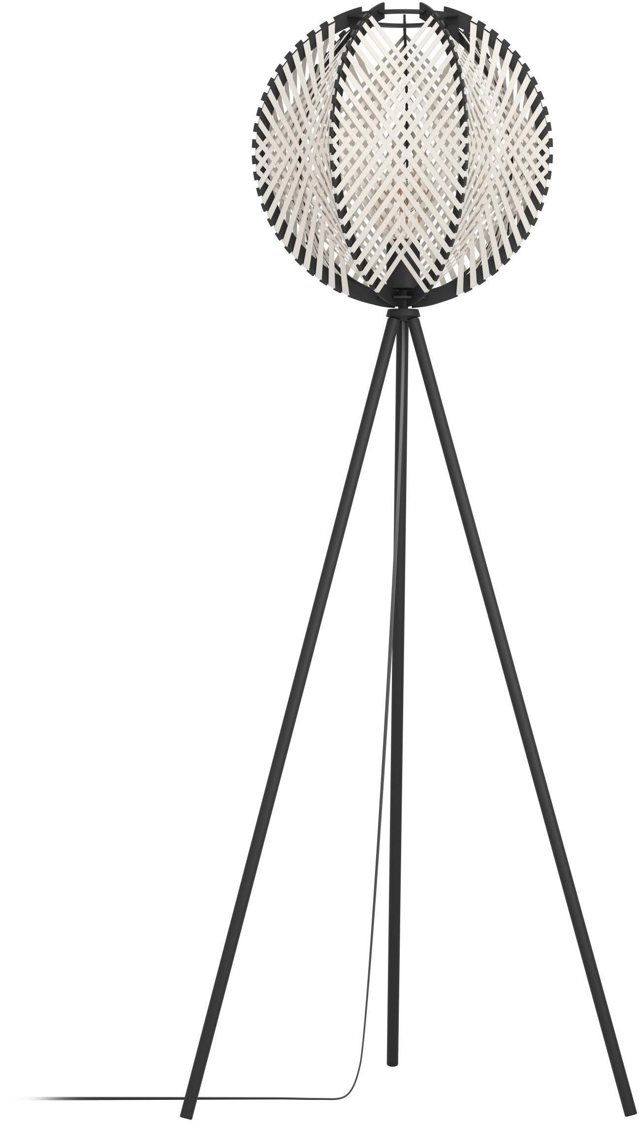 EGLO Stehlampe »Waverton Stehlampe, Standleuchte, Metall, Holz, Textil in Weiß, E27« E27 1 Stk. Stehleuchte - H143 x Ø40 cm - schwarz - 1X40W exkl.