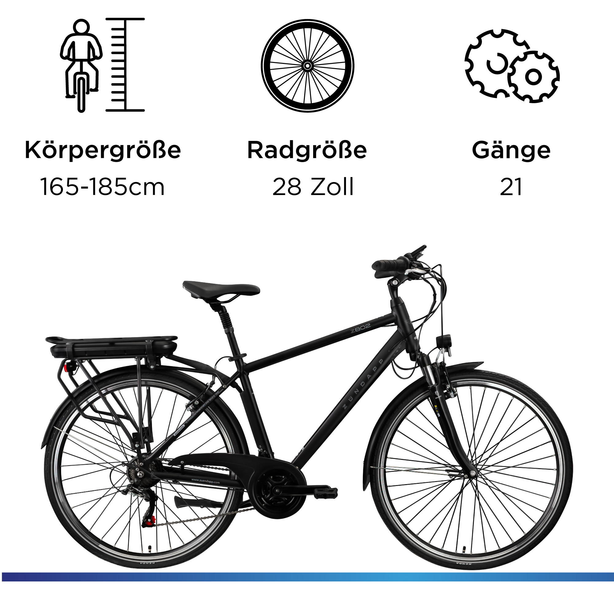 Zündapp »Z802 Herren« 21 Gang Shimano Altus RD-M310 Schaltwerk Kettenschaltung Heckmotor 250 W Pedelec, Elektrofahrrad für Herren