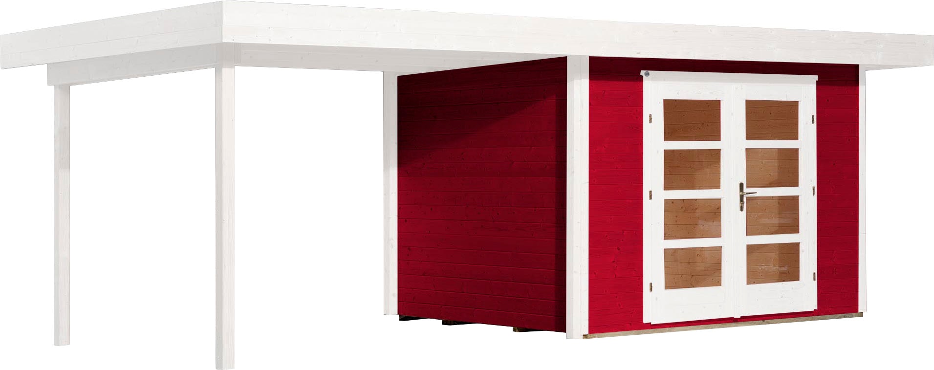 weka, Gartenhaus »Designhaus 126 Plus« mit Anbaudach, rot-weiß, Massivholz, Fußboden im Gartenhaus, rot-weiß